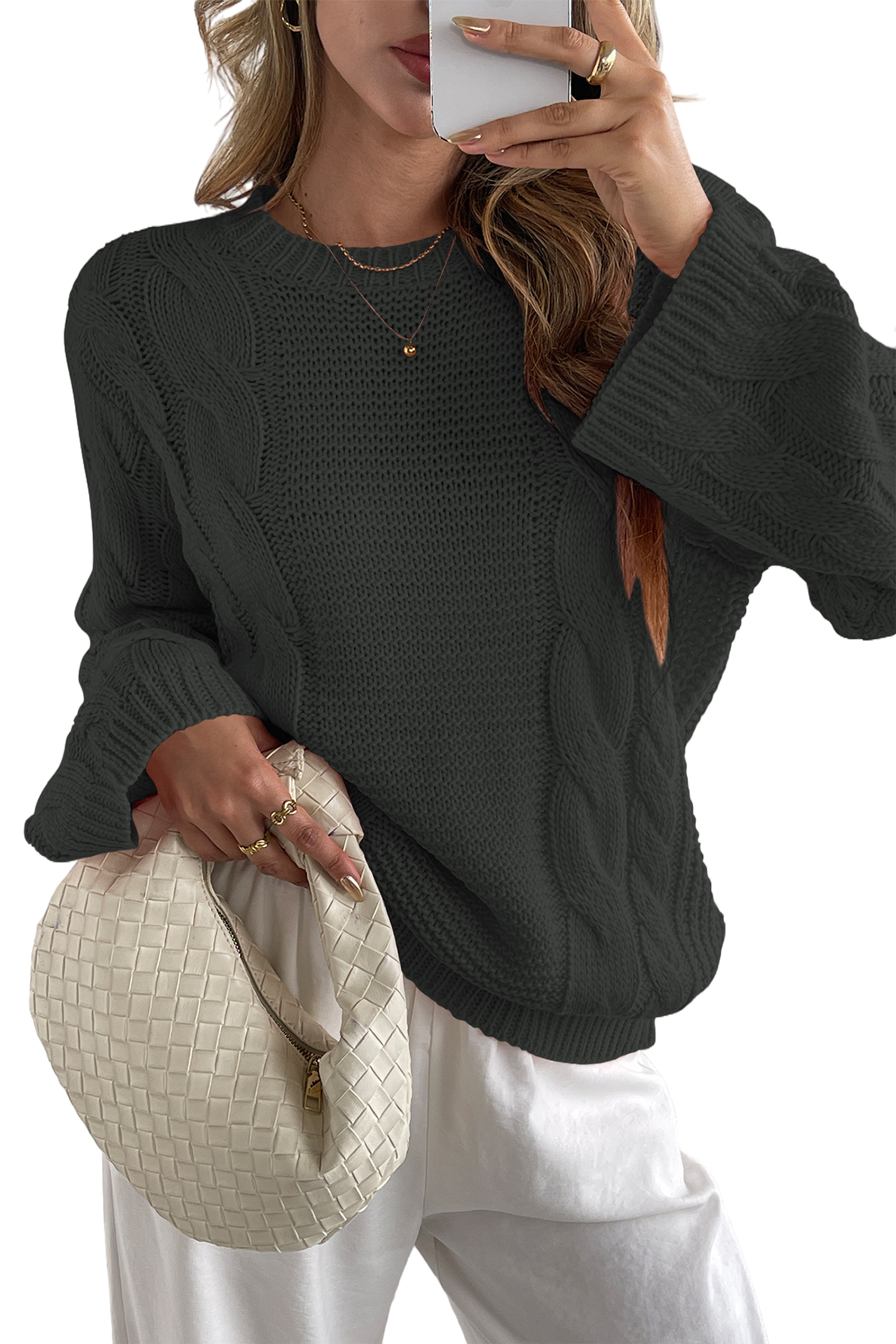 Cakulo Womens Oversized Pullover: Chunky Cable Knit, Crewneck, Bell Sleeve 2025