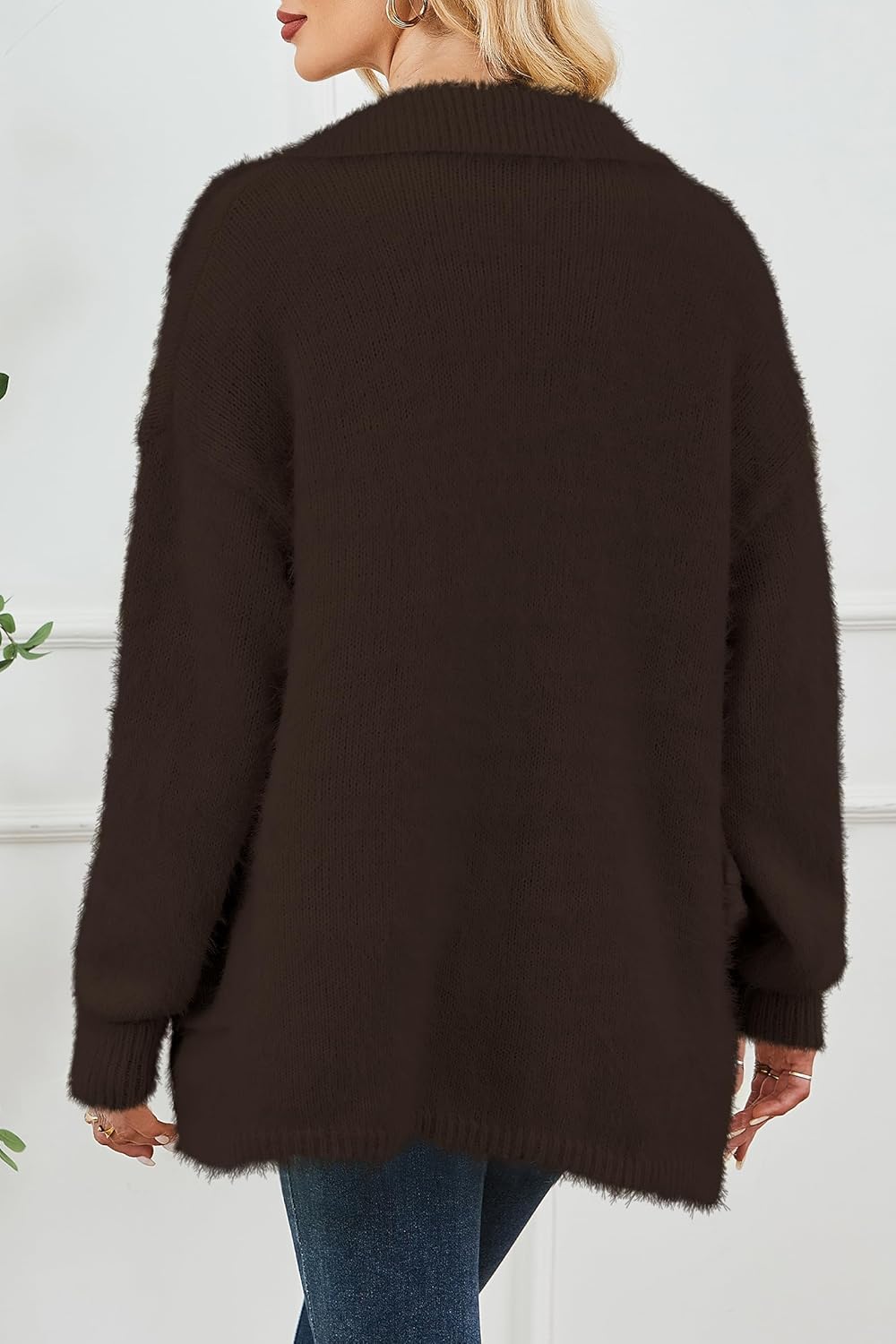 Cakulo Womens Oversized Fuzzy Collared Cardigan with Pockets for Fall/Winter