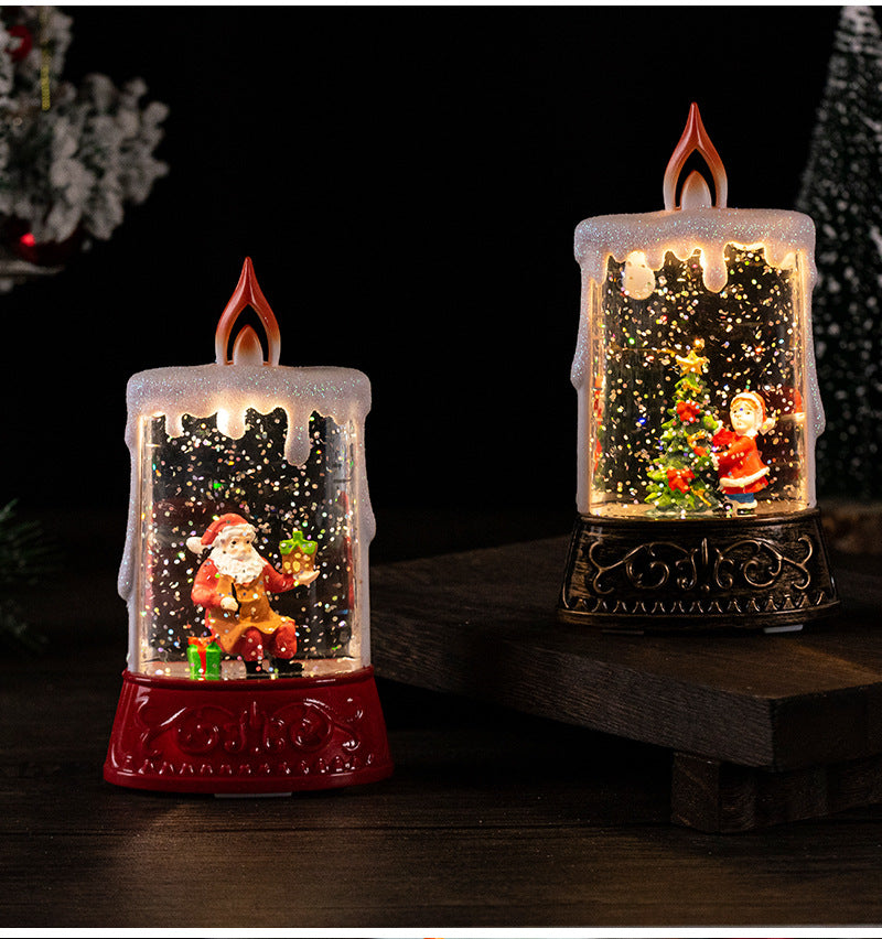 Christmas Glowing Water-Filled Candle Small Lantern Decoration Gift Elderly Water Feature Lamp Desktop Ornament Christmas Tree Arrangement