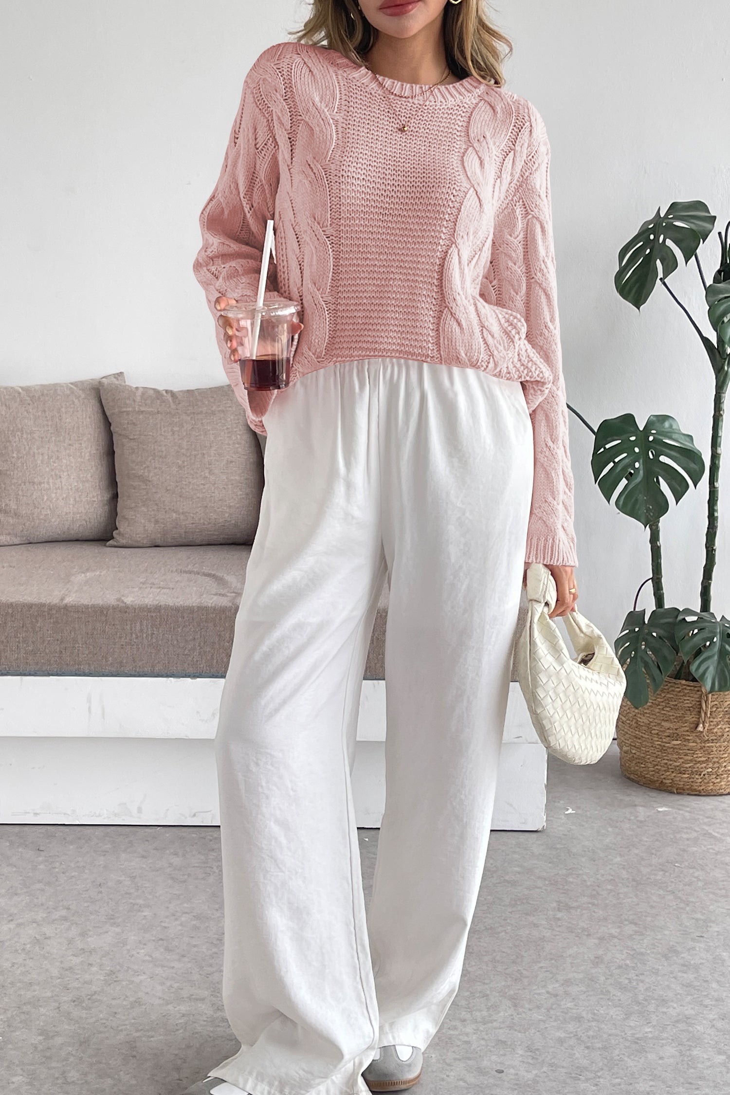 Cakulo Womens Oversized Pullover: Chunky Cable Knit, Crewneck, Bell Sleeve 2025