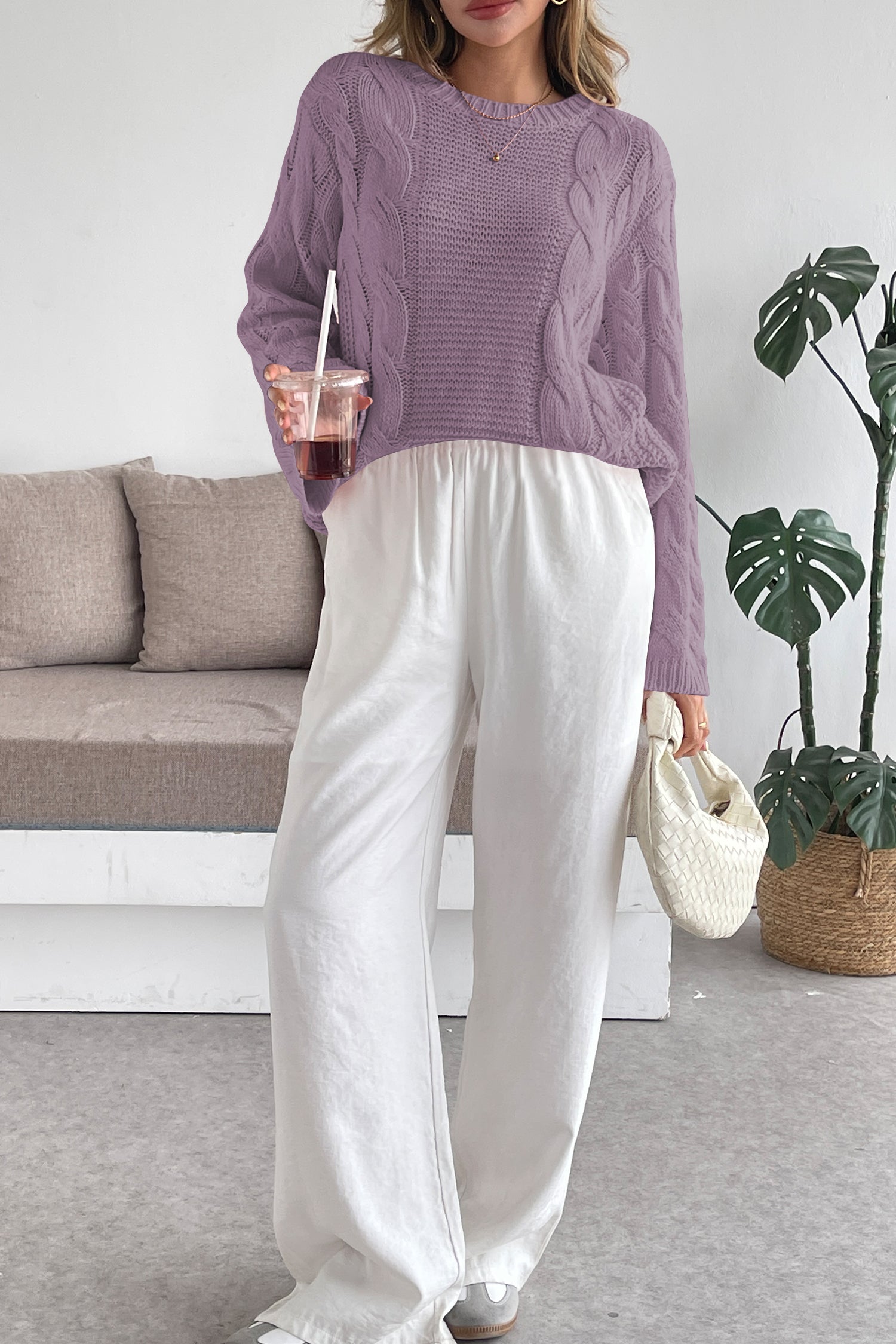 Cakulo Womens Oversized Pullover: Chunky Cable Knit, Crewneck, Bell Sleeve 2025