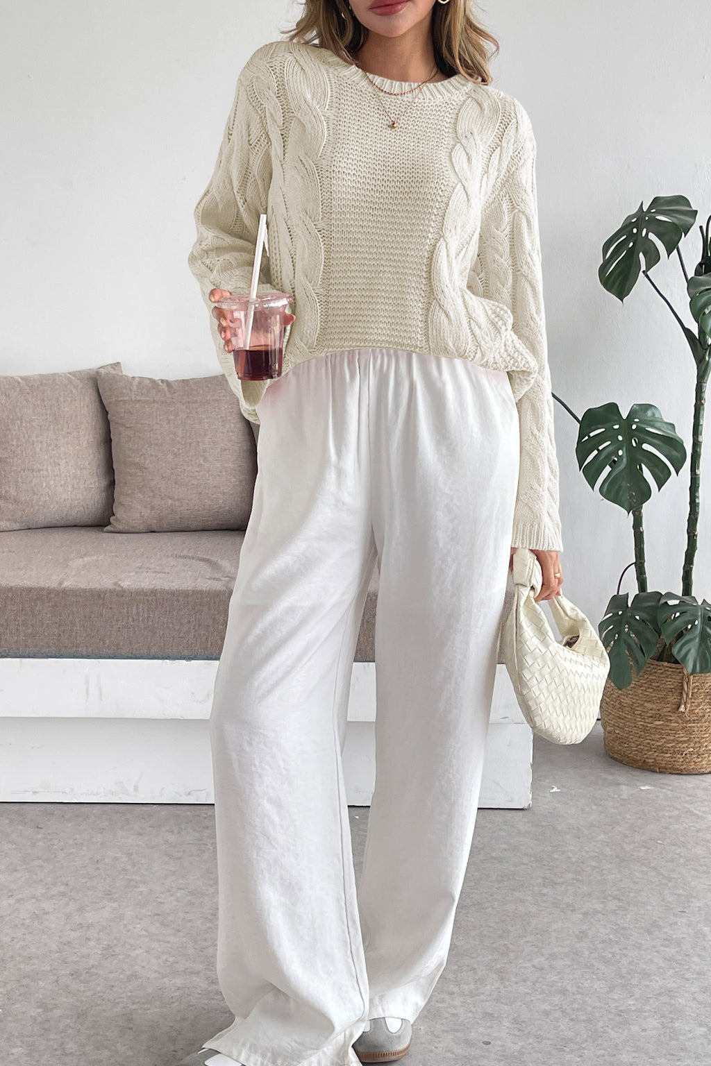 Cakulo Womens Oversized Pullover: Chunky Cable Knit, Crewneck, Bell Sleeve 2025