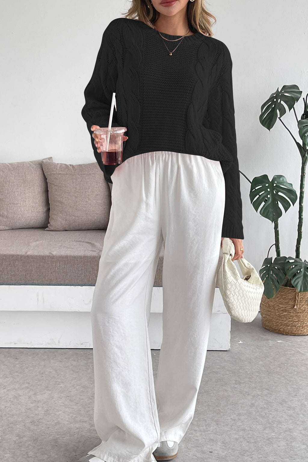 Cakulo Womens Oversized Pullover: Chunky Cable Knit, Crewneck, Bell Sleeve 2025