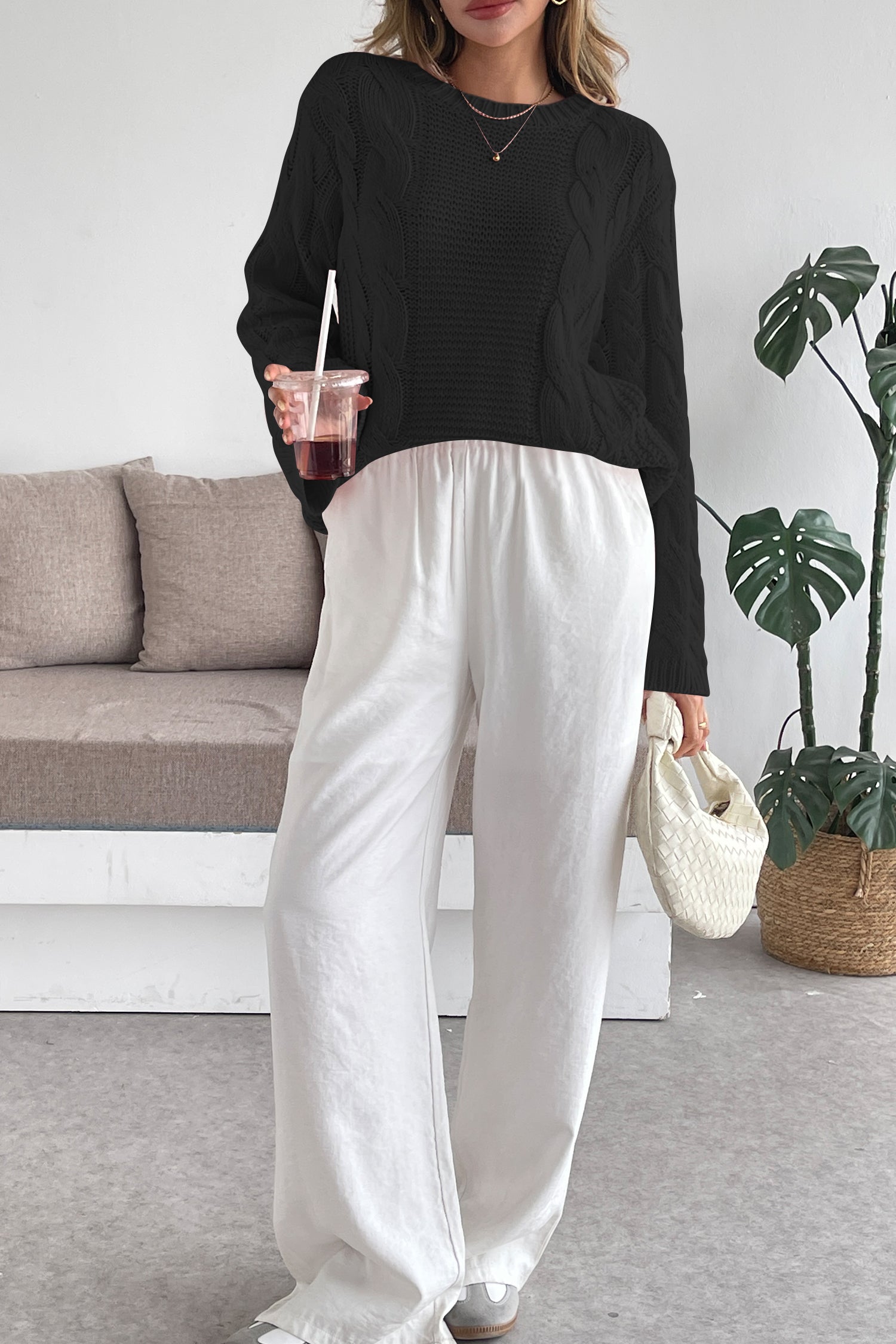 Cakulo Womens Oversized Pullover: Chunky Cable Knit, Crewneck, Bell Sleeve 2025