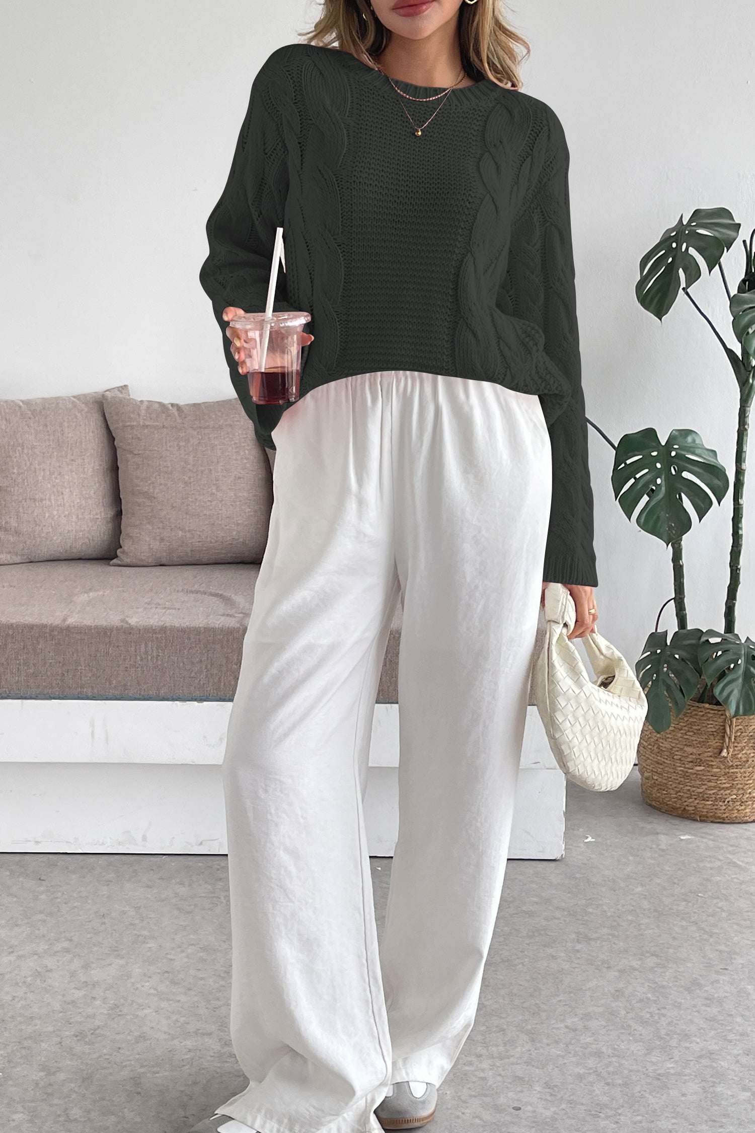 Cakulo Womens Oversized Pullover: Chunky Cable Knit, Crewneck, Bell Sleeve 2025