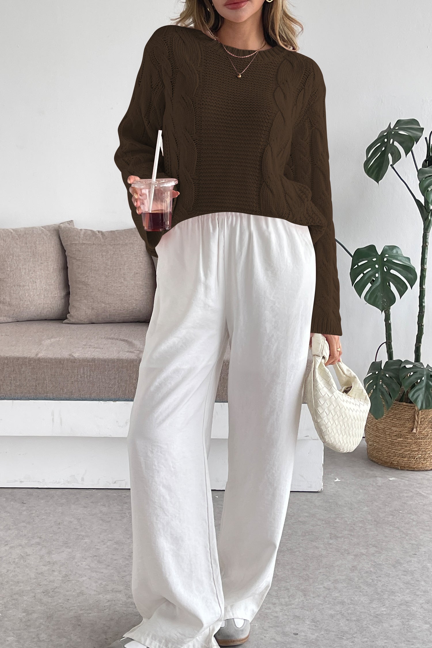 Cakulo Womens Oversized Pullover: Chunky Cable Knit, Crewneck, Bell Sleeve 2025
