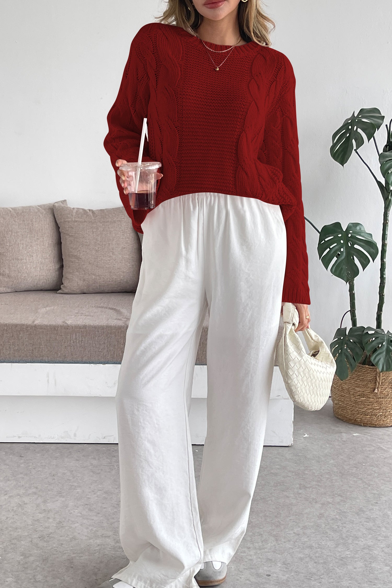 Cakulo Womens Oversized Pullover: Chunky Cable Knit, Crewneck, Bell Sleeve 2025