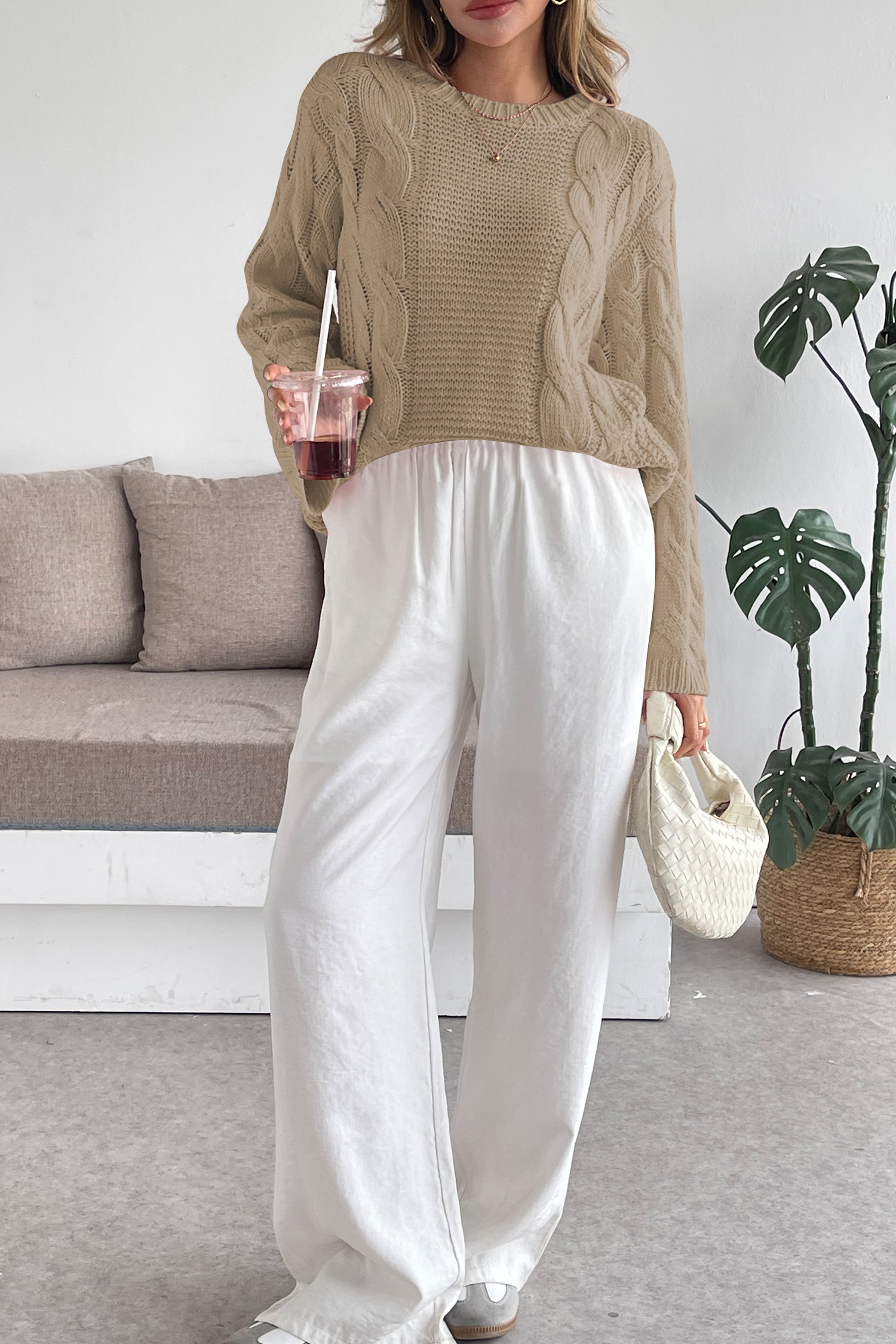 Cakulo Womens Oversized Pullover: Chunky Cable Knit, Crewneck, Bell Sleeve 2025