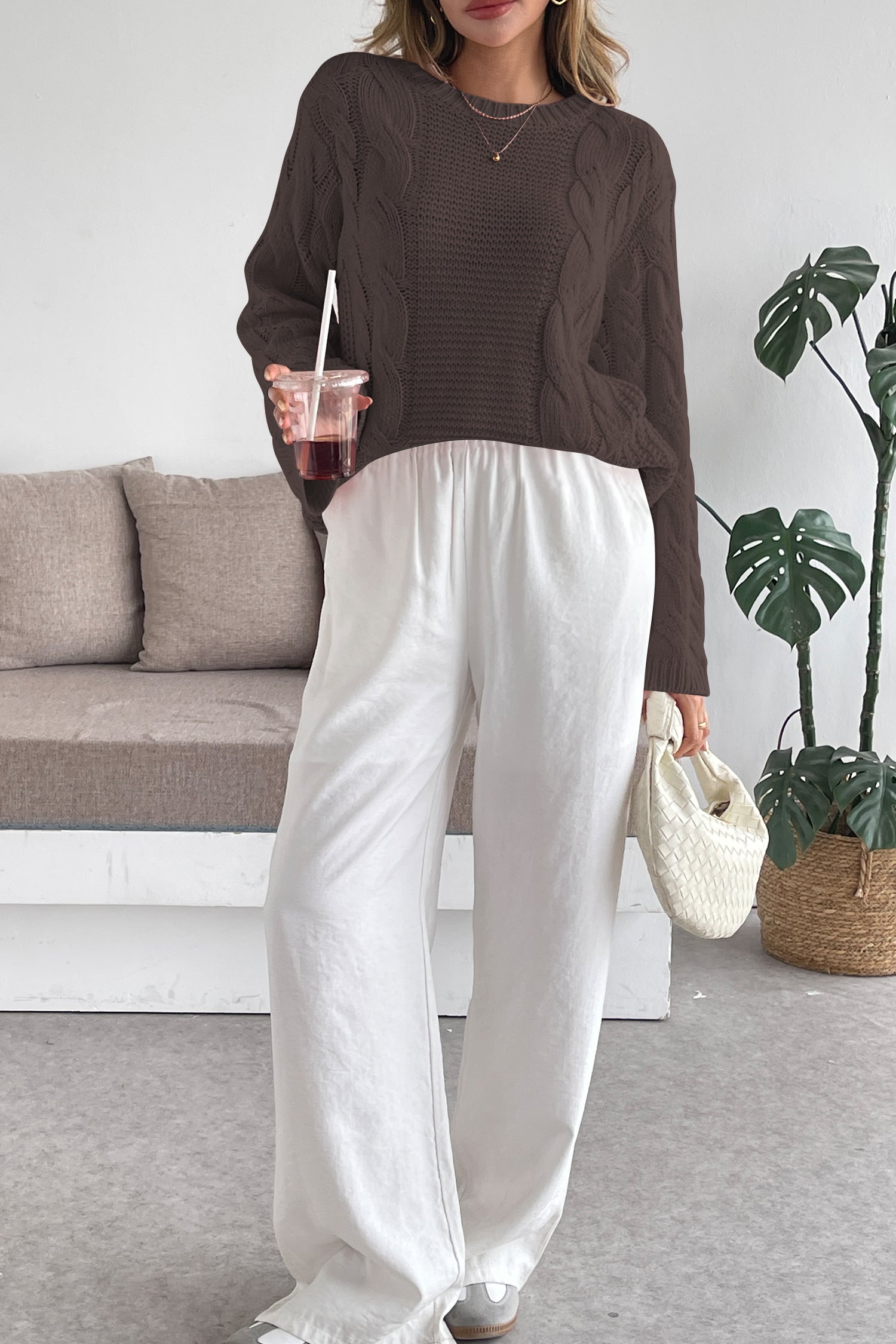 Cakulo Womens Oversized Pullover: Chunky Cable Knit, Crewneck, Bell Sleeve 2025