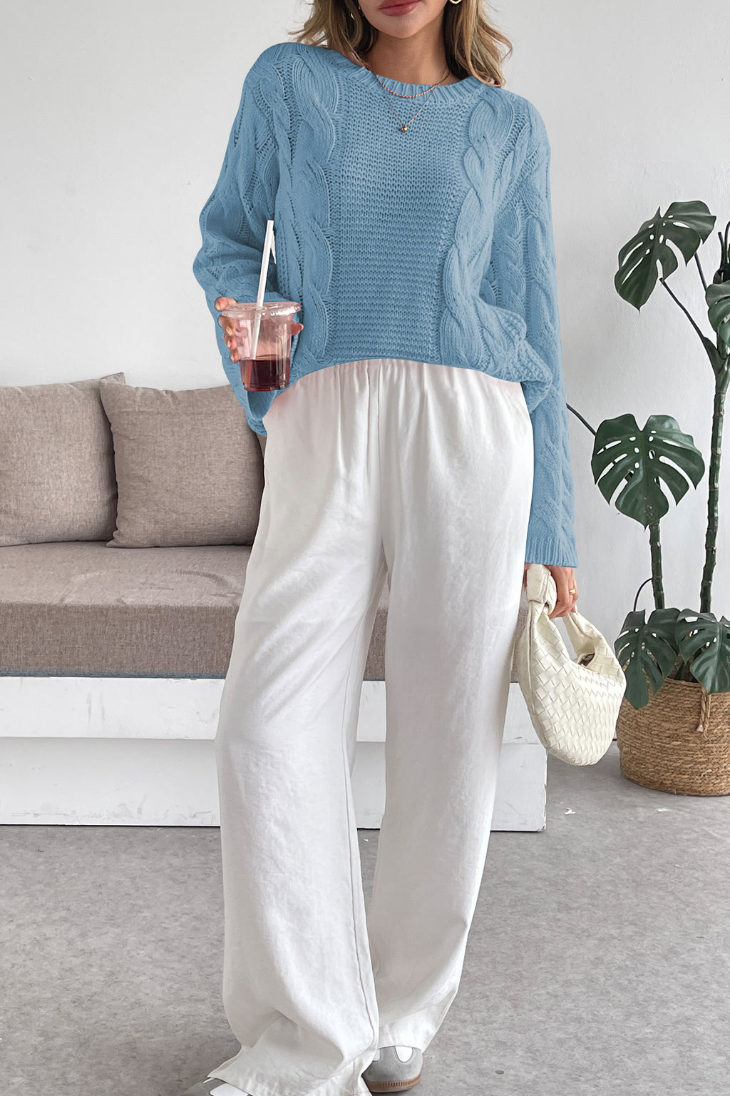 Cakulo Womens Oversized Pullover: Chunky Cable Knit, Crewneck, Bell Sleeve 2025