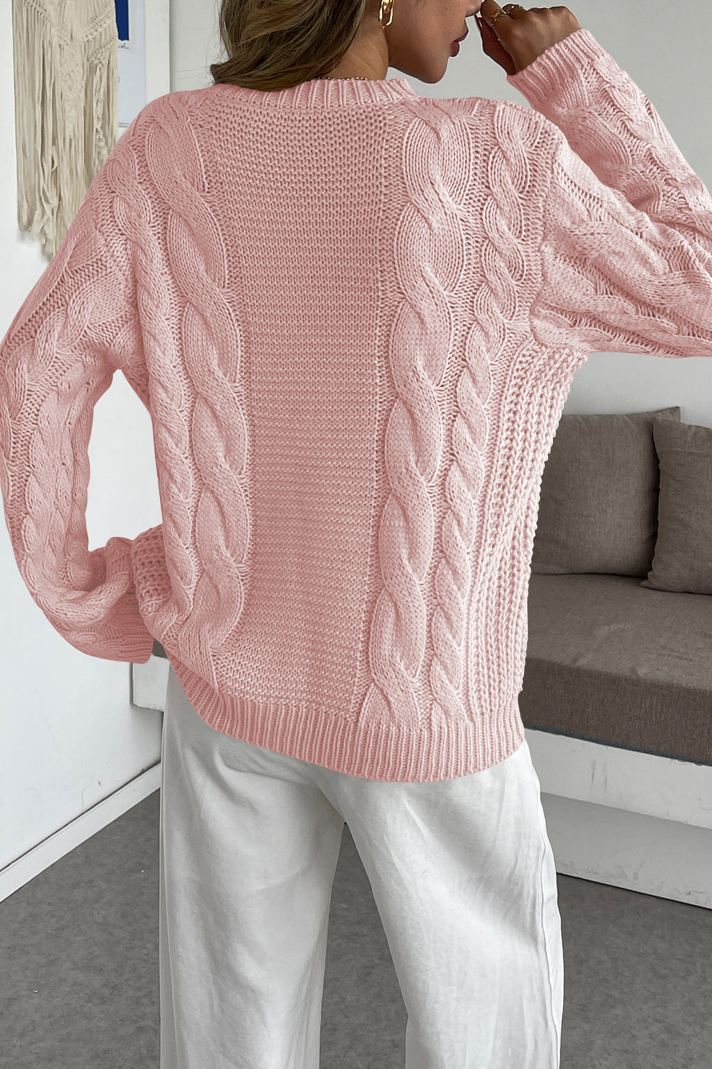 Cakulo Womens Oversized Pullover: Chunky Cable Knit, Crewneck, Bell Sleeve 2025