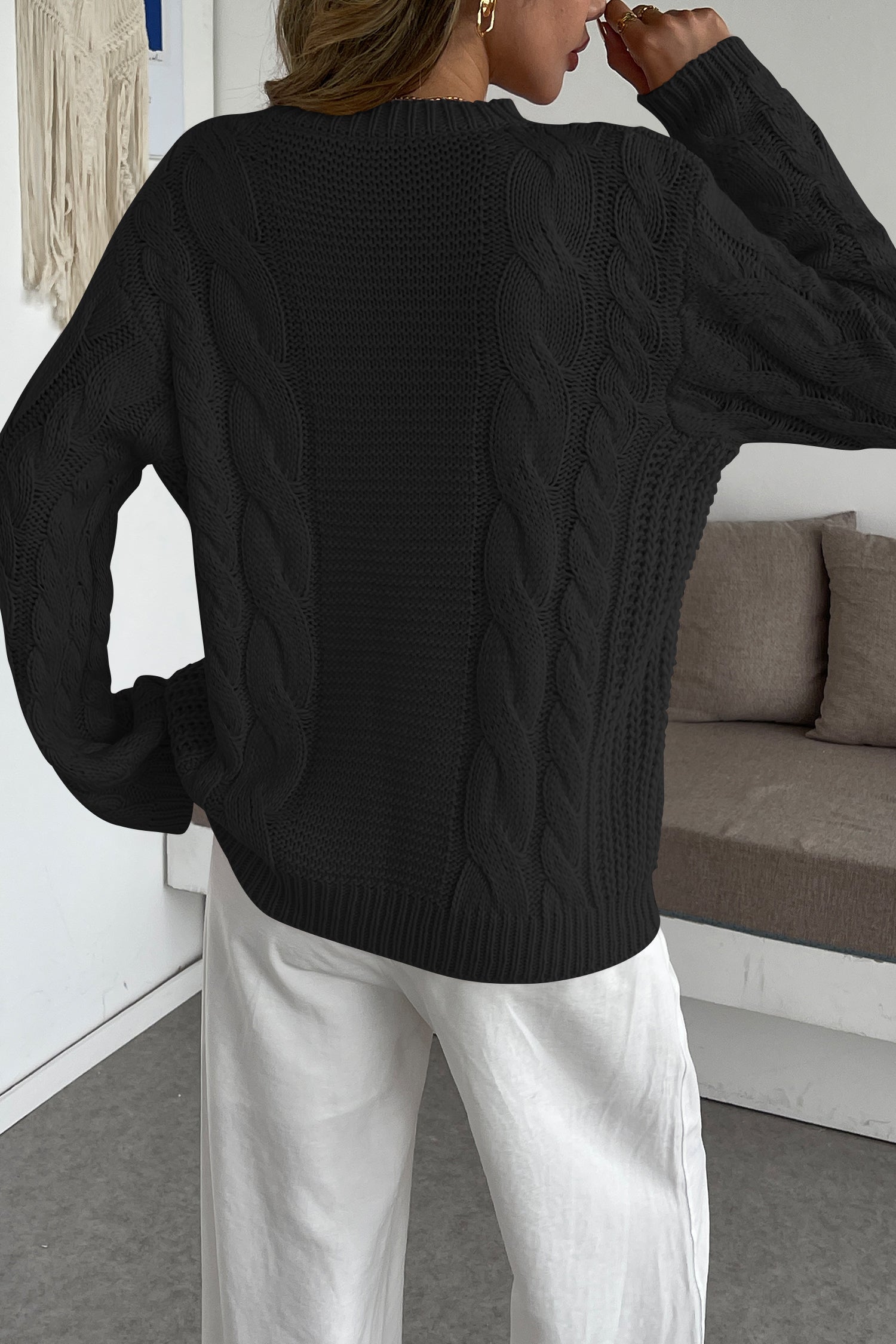Cakulo Womens Oversized Pullover: Chunky Cable Knit, Crewneck, Bell Sleeve 2025