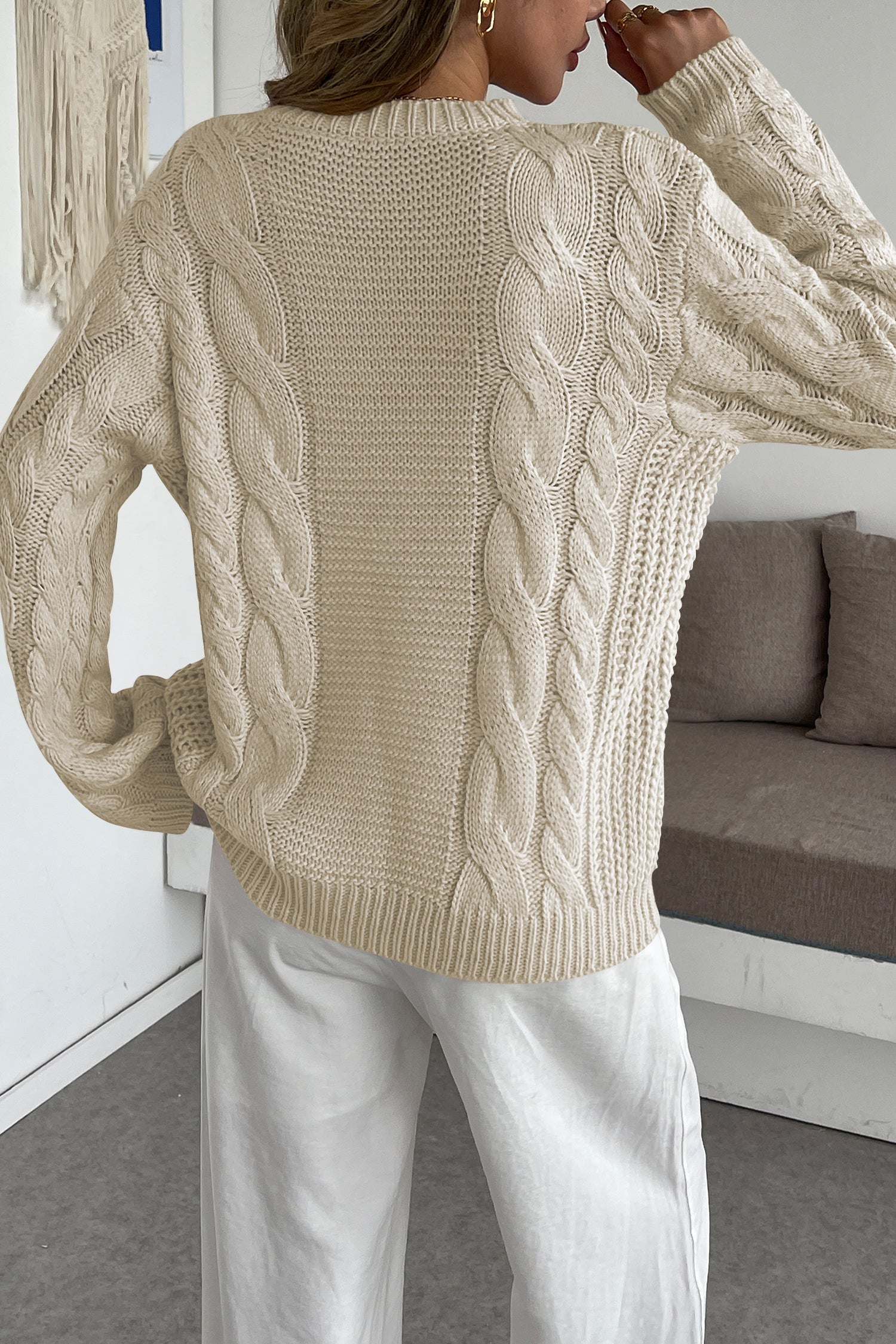 Cakulo Womens Oversized Pullover: Chunky Cable Knit, Crewneck, Bell Sleeve 2025