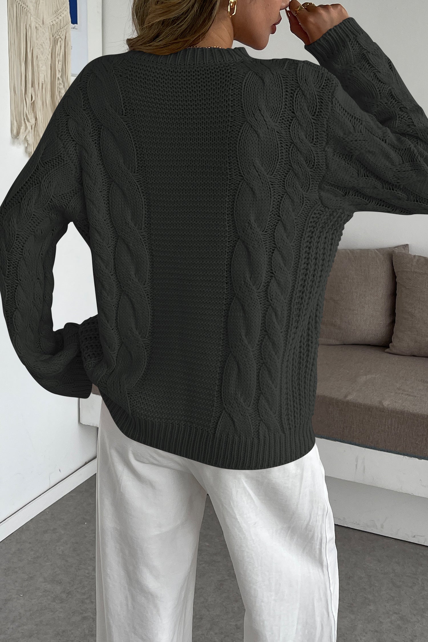 Cakulo Womens Oversized Pullover: Chunky Cable Knit, Crewneck, Bell Sleeve 2025