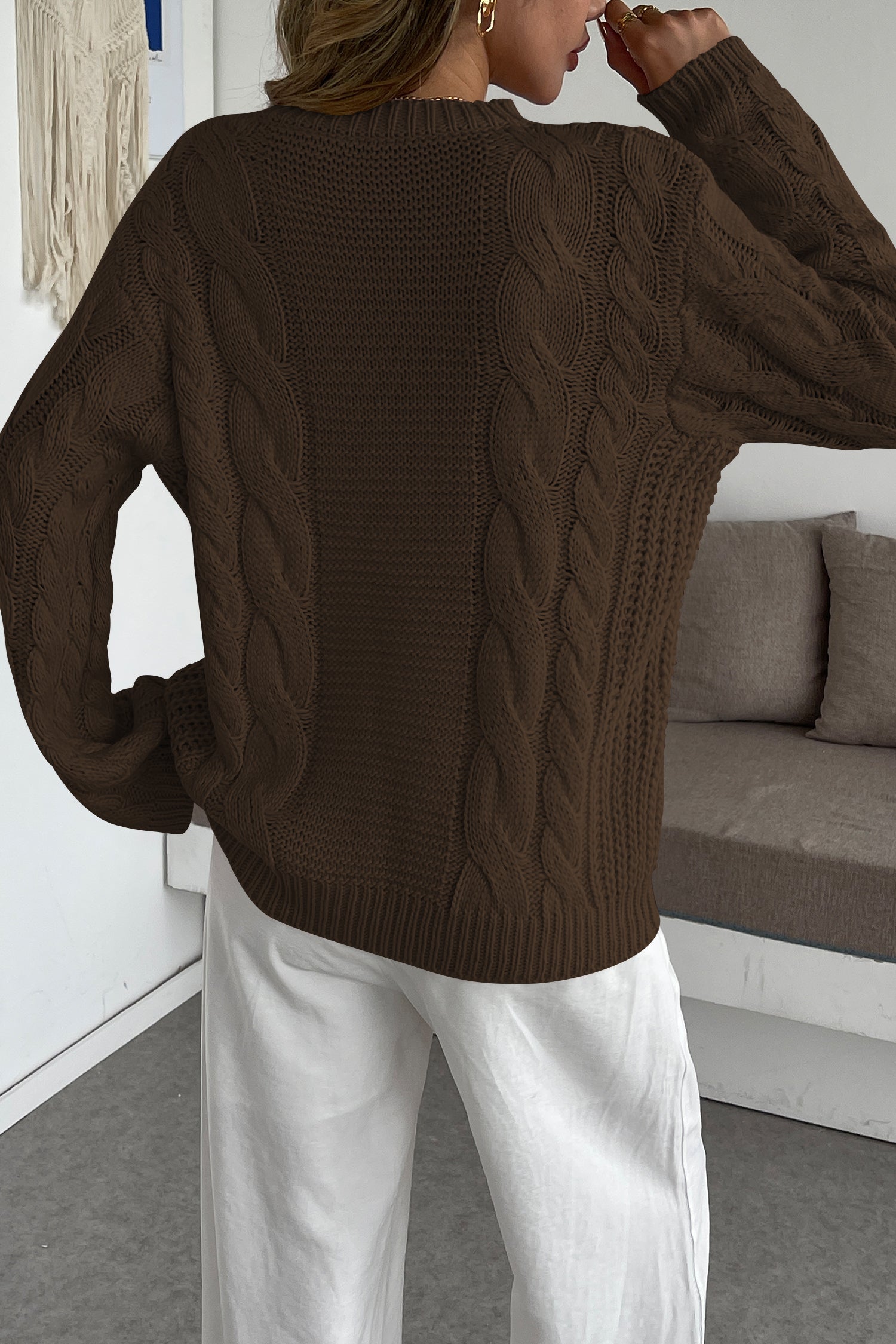 Cakulo Womens Oversized Pullover: Chunky Cable Knit, Crewneck, Bell Sleeve 2025