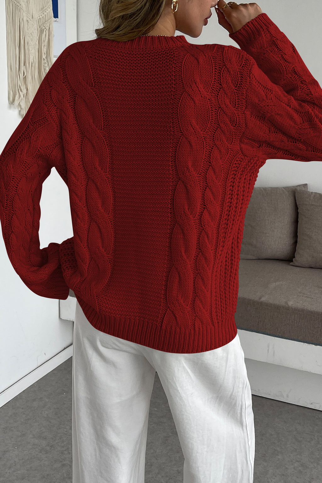 Cakulo Womens Oversized Pullover: Chunky Cable Knit, Crewneck, Bell Sleeve 2025