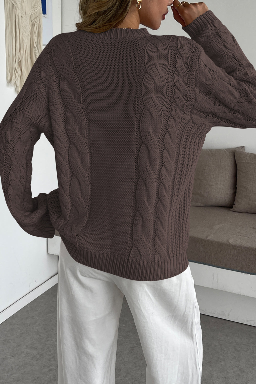 Cakulo Womens Oversized Pullover: Chunky Cable Knit, Crewneck, Bell Sleeve 2025