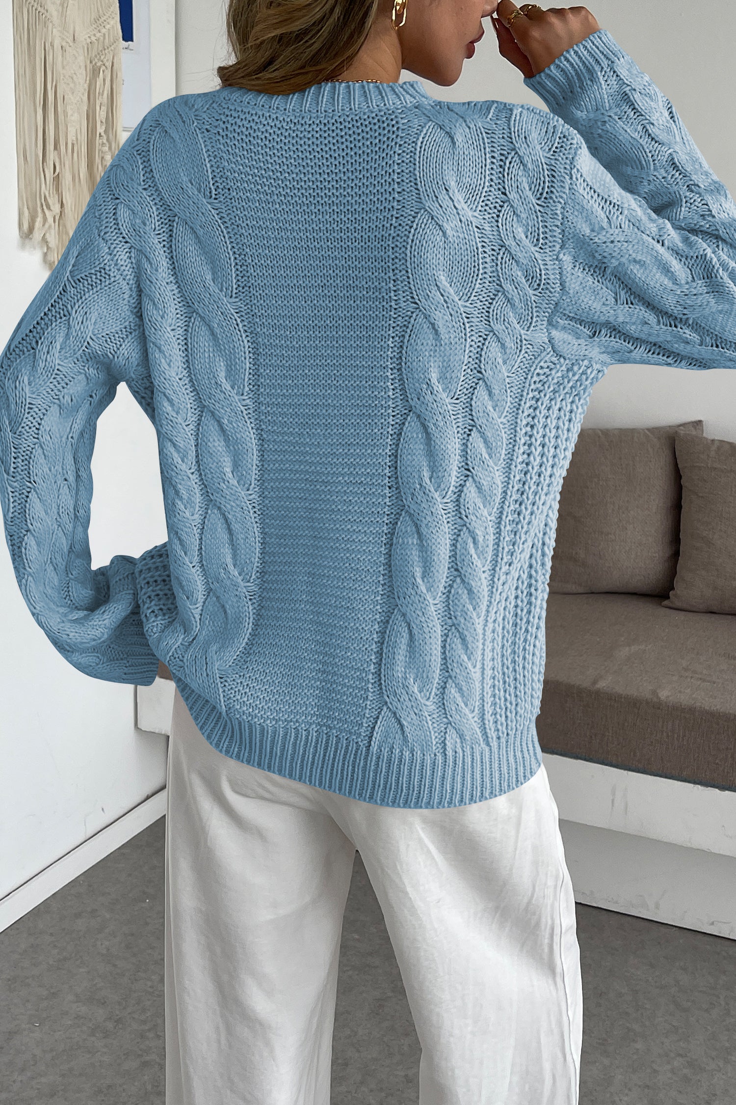 Cakulo Womens Oversized Pullover: Chunky Cable Knit, Crewneck, Bell Sleeve 2025
