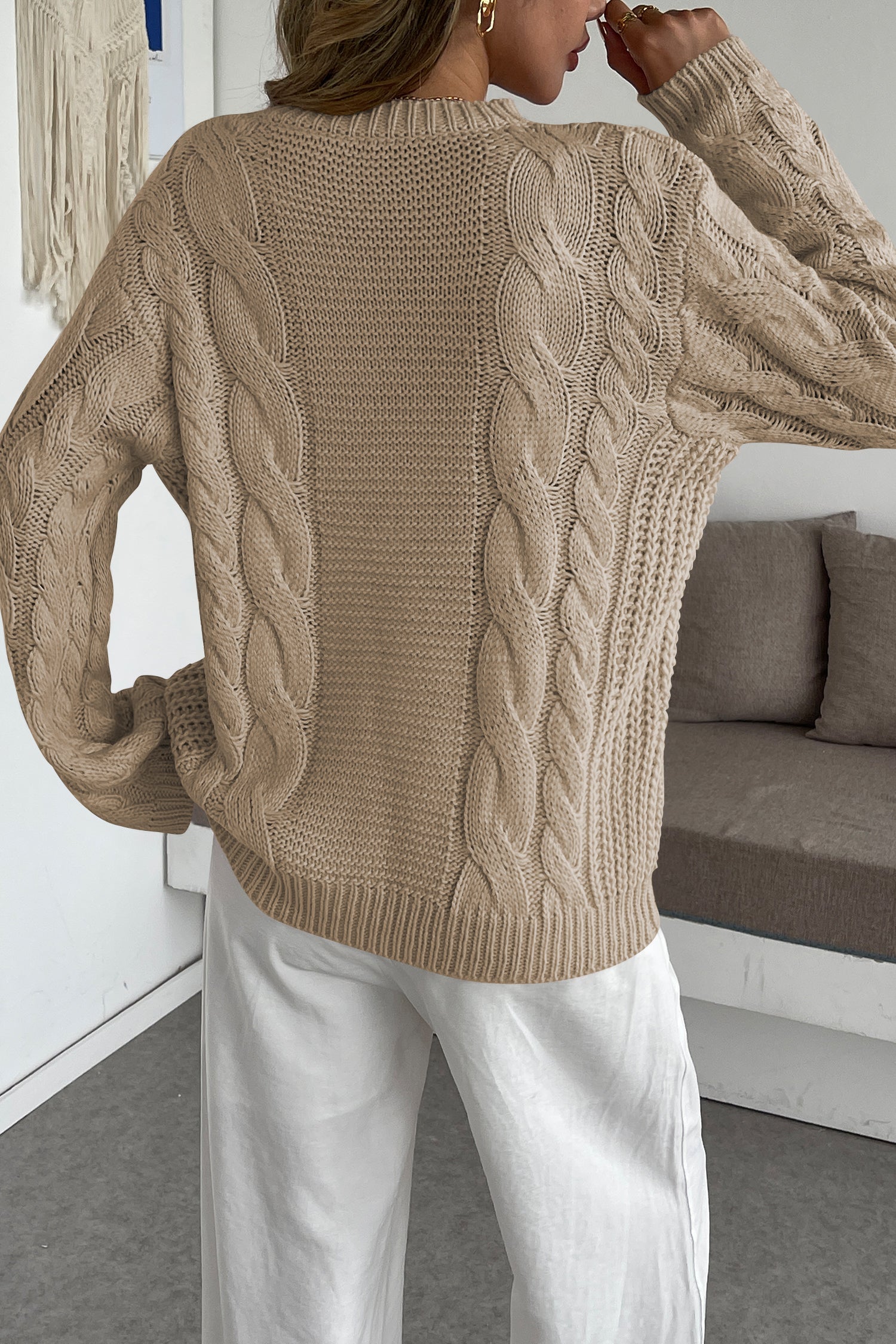 Cakulo Womens Oversized Pullover: Chunky Cable Knit, Crewneck, Bell Sleeve 2025