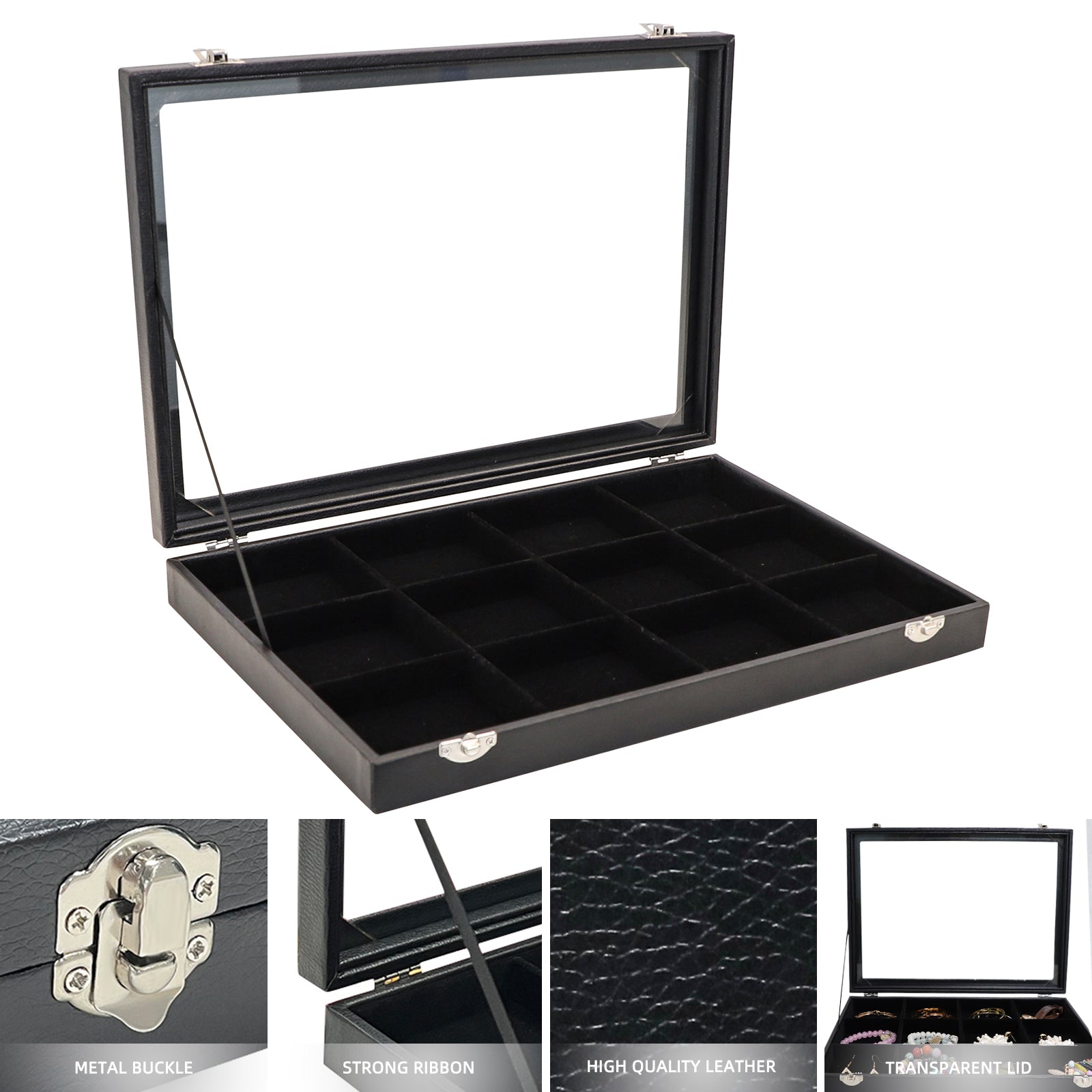 Cakulo Display Box Black Jewelry Storage Box with Clear Lid Holds Multiple