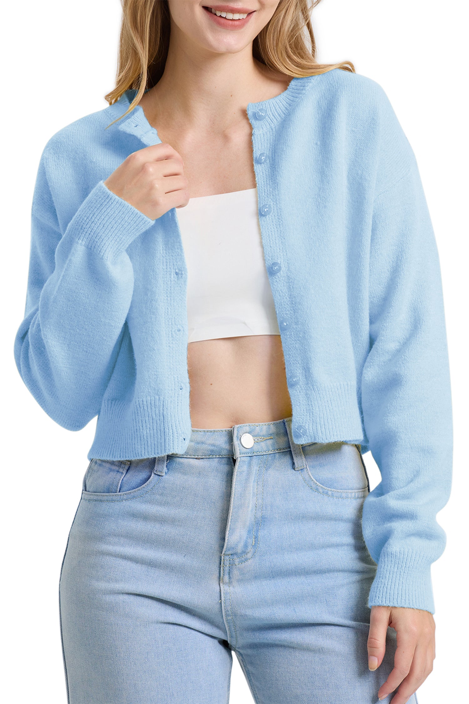 Cakulo Women's Cropped Cardigan Sweater Long Sleeve Y2K