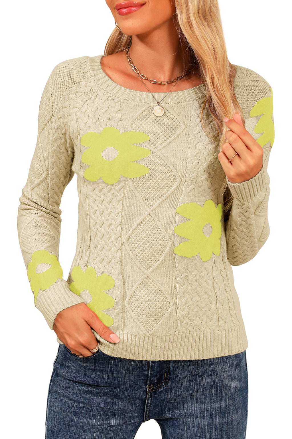 Cakulo Women's Cable Knit Flower Sweater