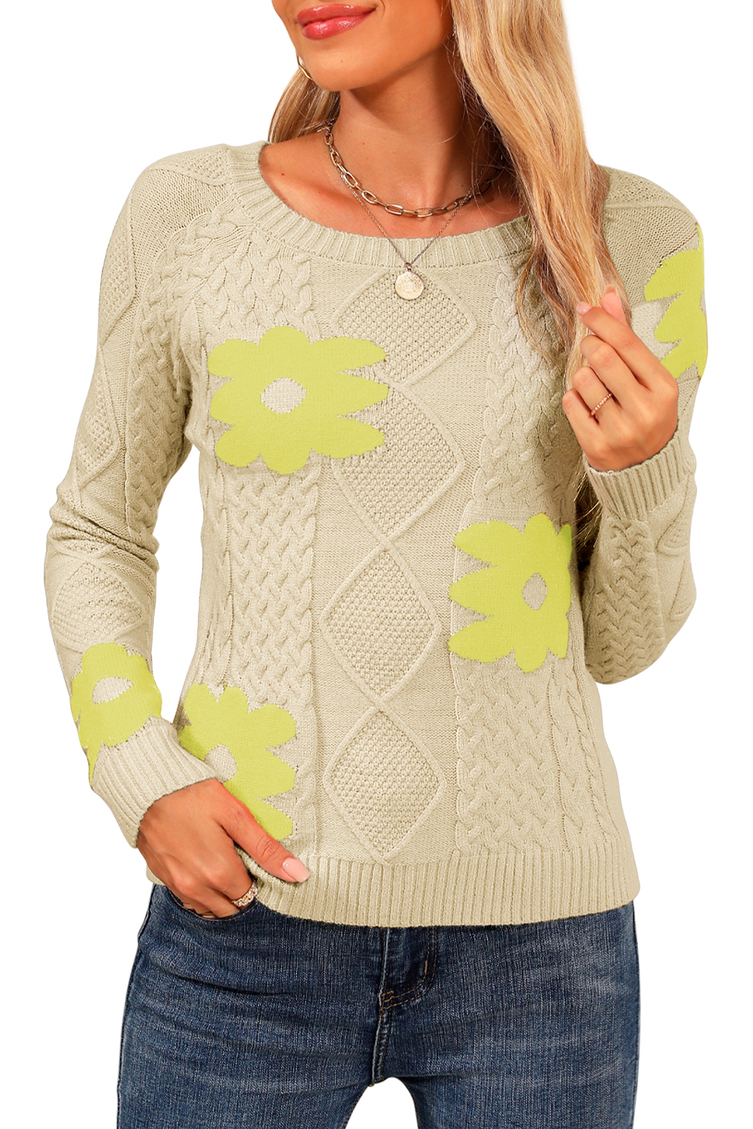 Cakulo Women's Cable Knit Flower Sweater