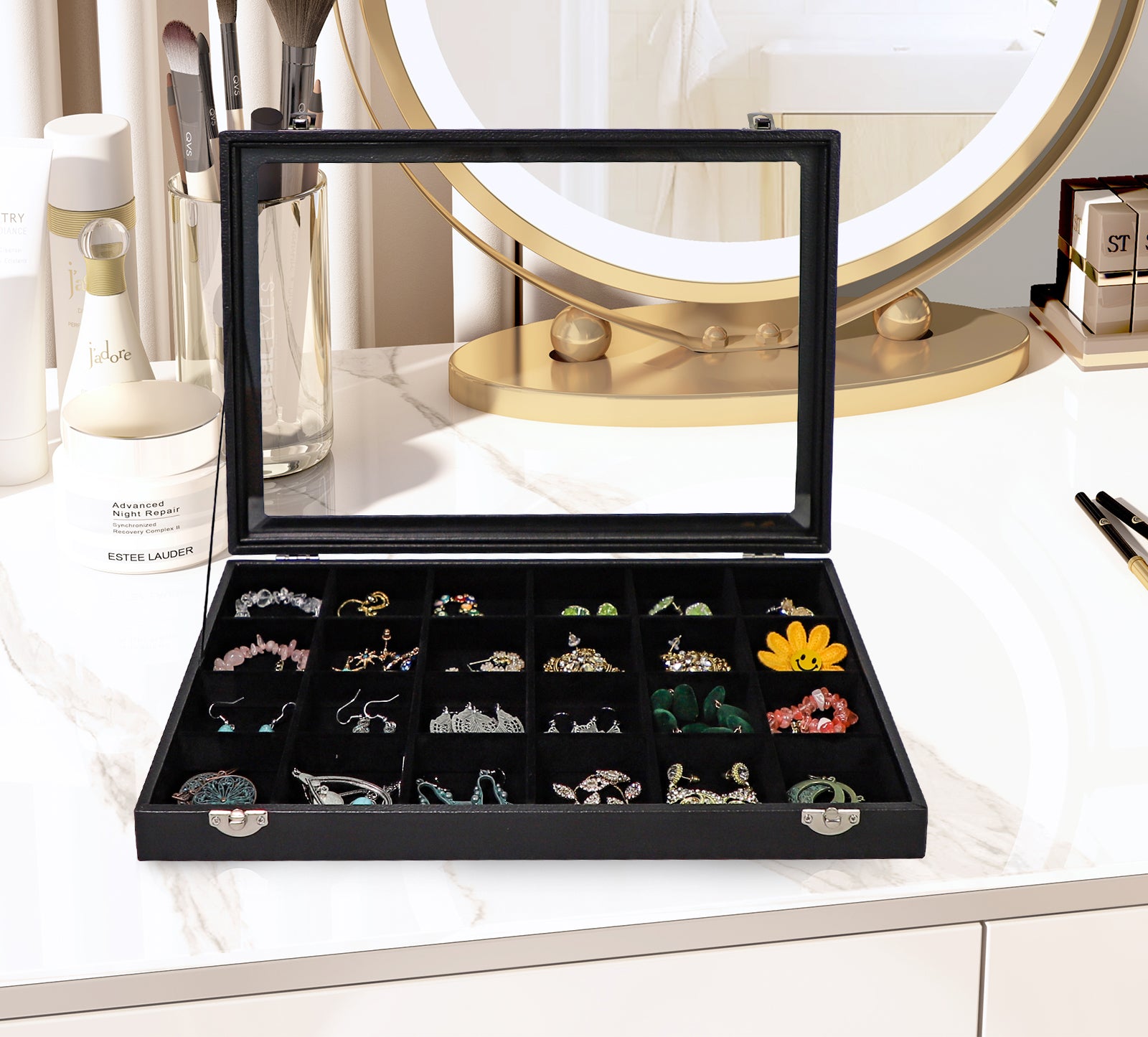 Cakulo Display Box Black Jewelry Storage Box with Clear Lid Holds Multiple