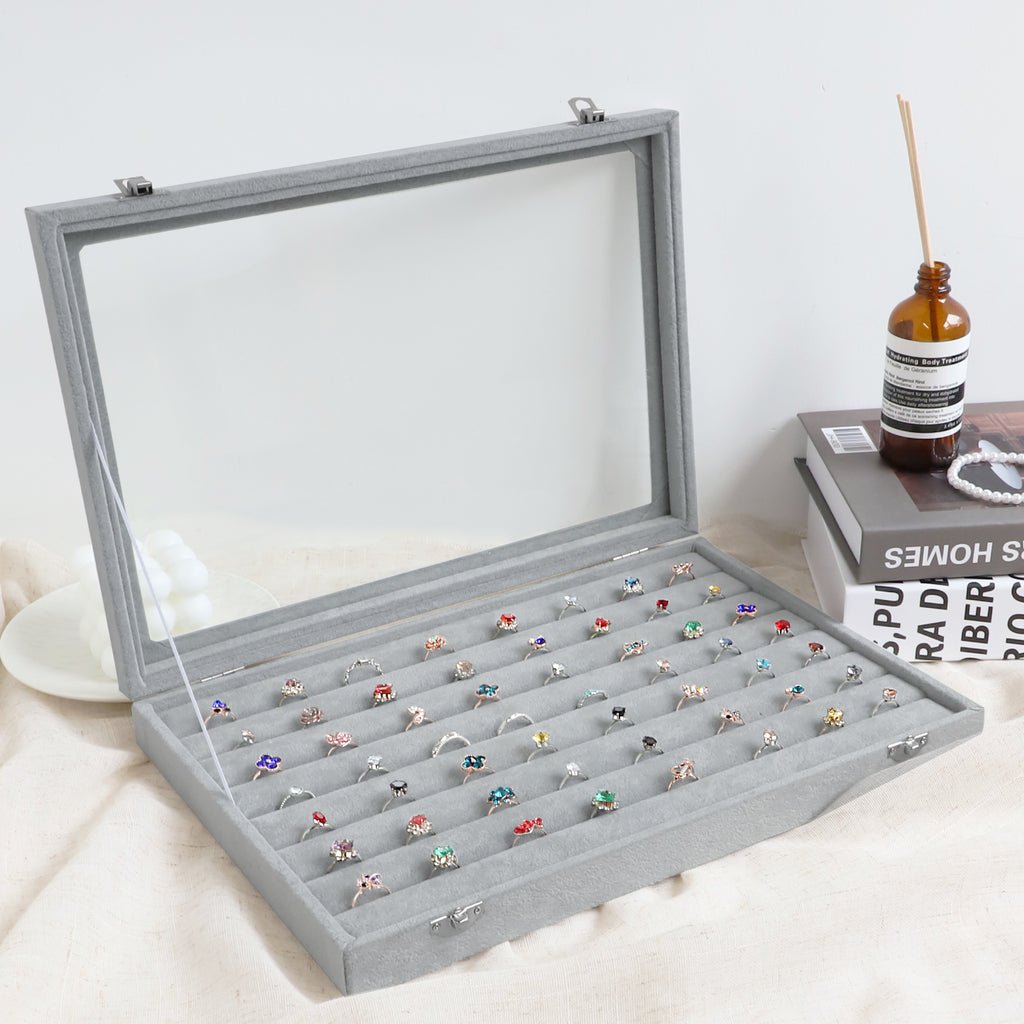 Cakulo Velvet Jewelry Organizer Tray with Clear Lid Stores Bracelets Rings Earrings