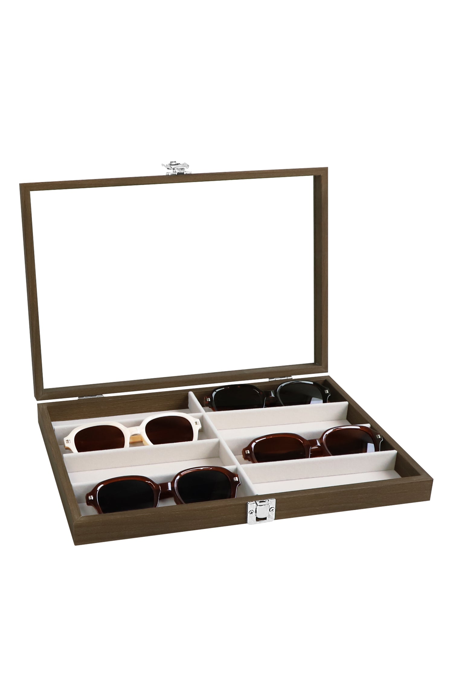 Cakulo Wooden Jewelry Sunglasses Organizer Vintage Tray with Lid for Watches