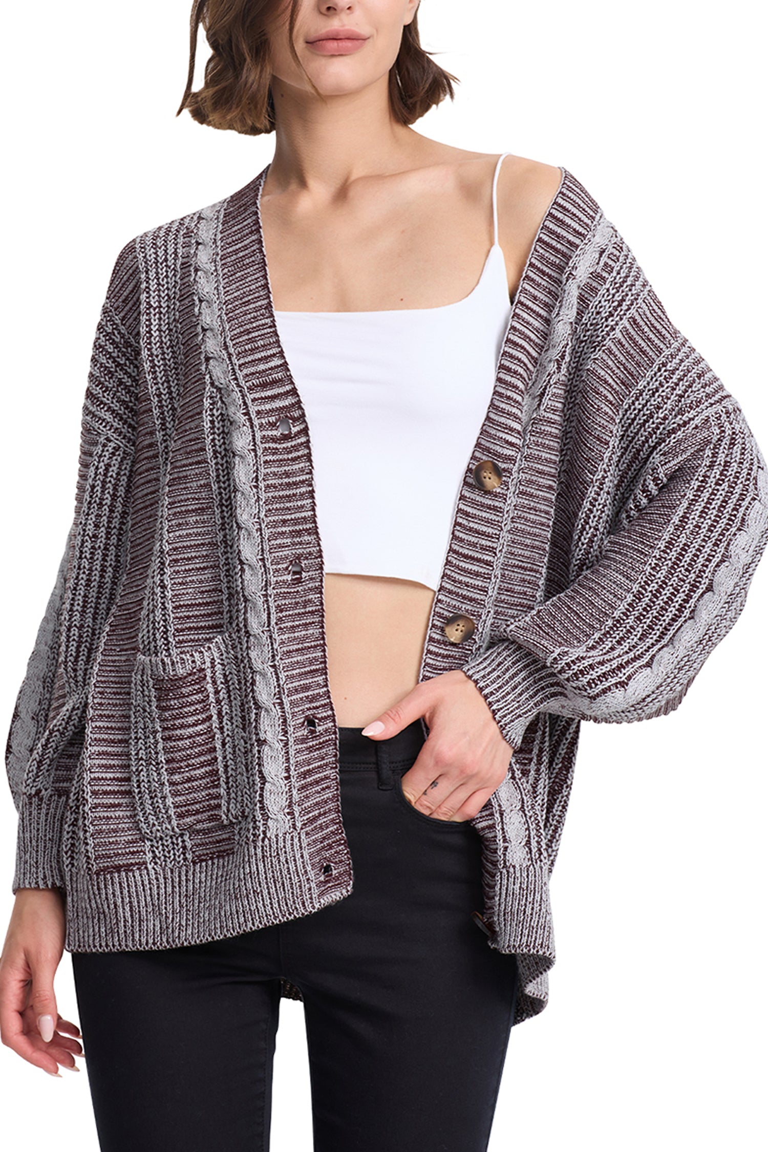 Cakulo Women's Chunky Cable Knit Cardigan