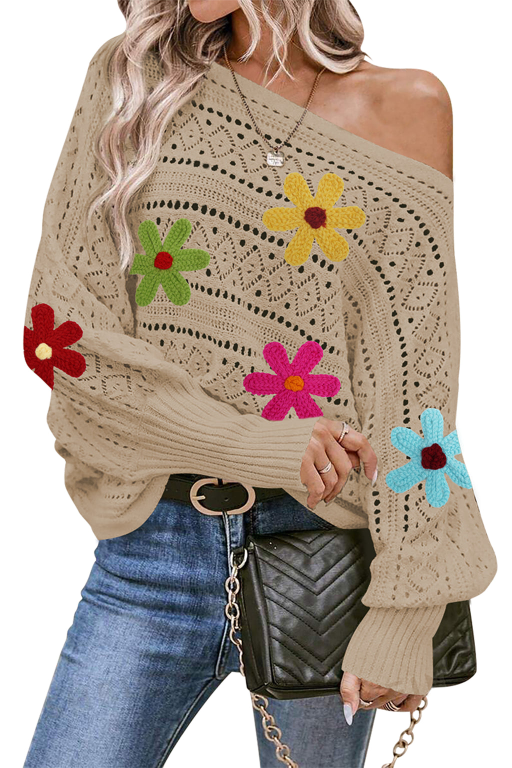 Cakulo Women's Off-Shoulder Batwing Sweater