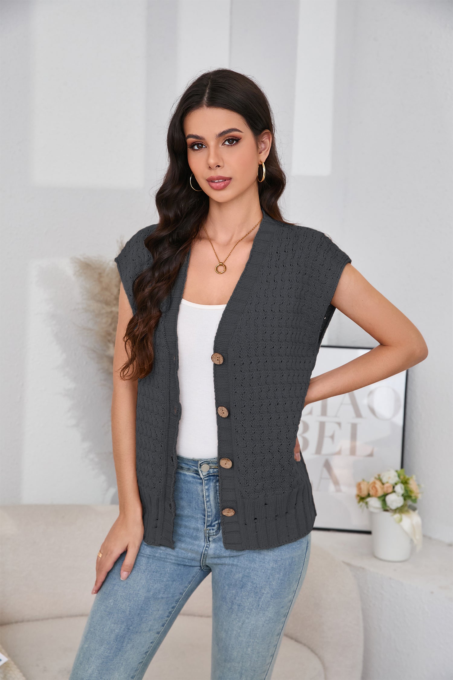 Cakulo Women's 2025 Oversized Sleeveless Cable Knit Summer Sweater Vest