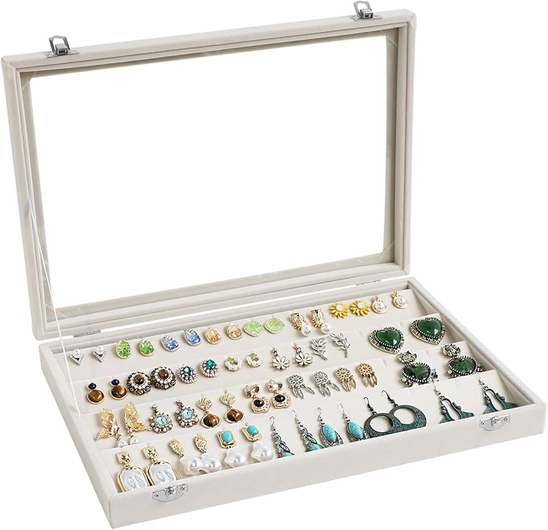 Cakulo Velvet Jewelry Organizer Tray with Lid Holds Earrings Rings Bracelets for Dresser