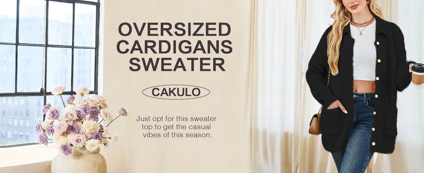 Cakulo Womens Oversized Fuzzy Collared Cardigan with Pockets for Fall/Winter