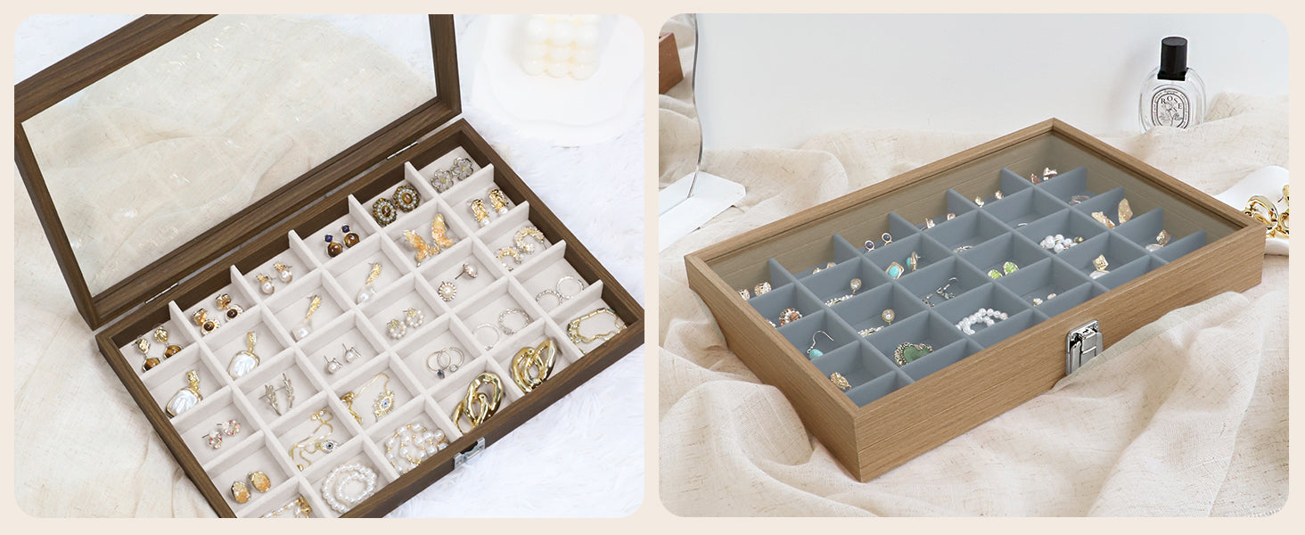 Cakulo Wooden Jewelry Sunglasses Organizer Vintage Tray with Lid for Watches
