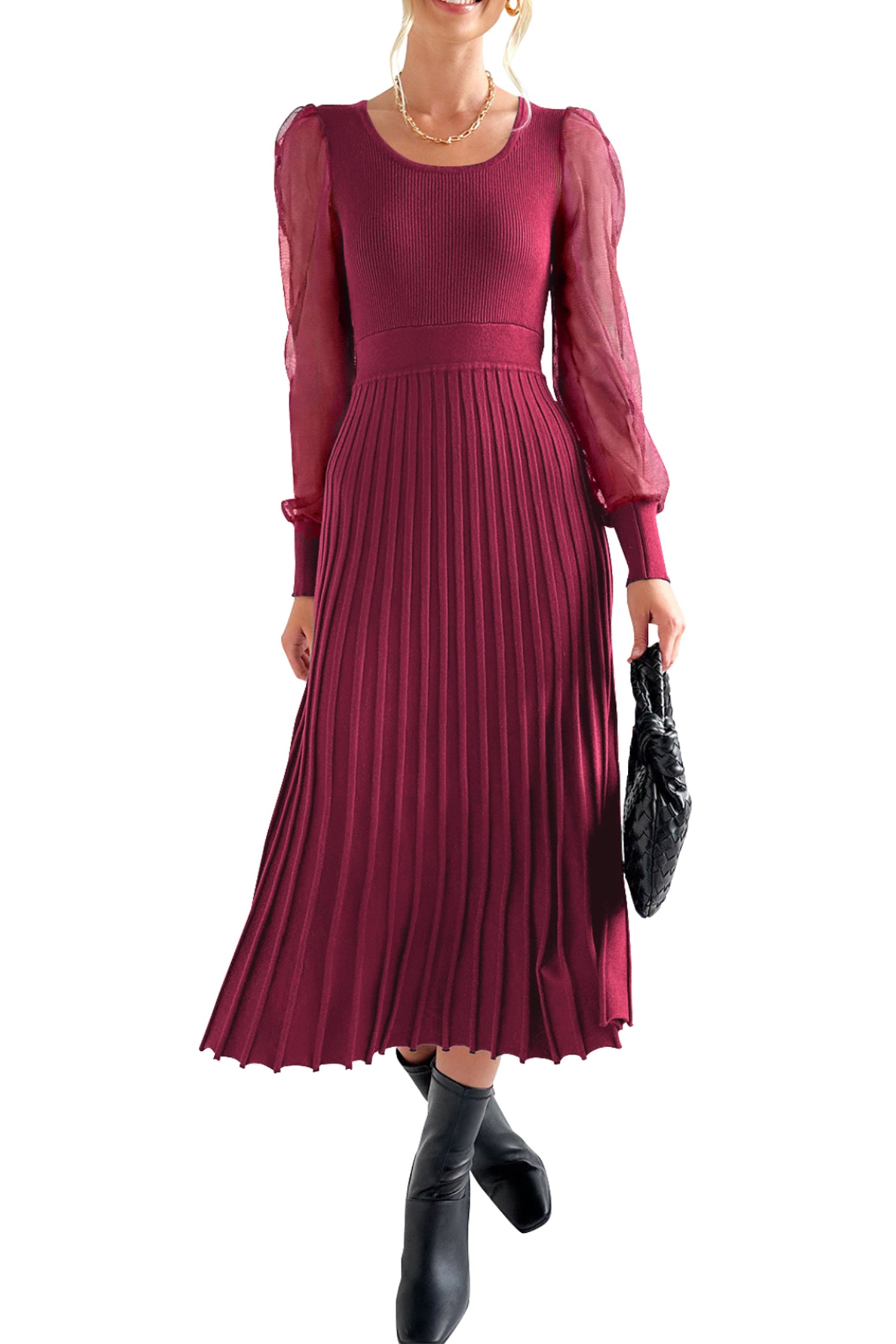Cakulo Women's Knit Dress Elegant Sheer Long Sleeve