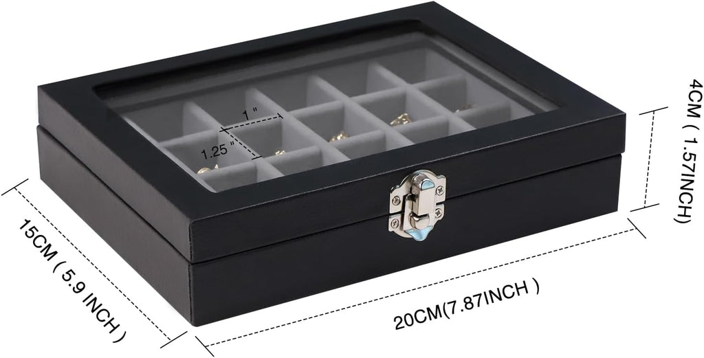 Cakulo 24 - Grid Jewelry Organizer Velvet Tray with Clear Lid Ring Earring Storage