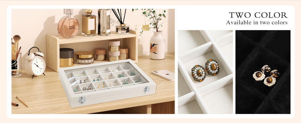 Cakulo Velvet Jewelry Organizer Tray with Lid Holds Earrings Rings Bracelets for Dresser