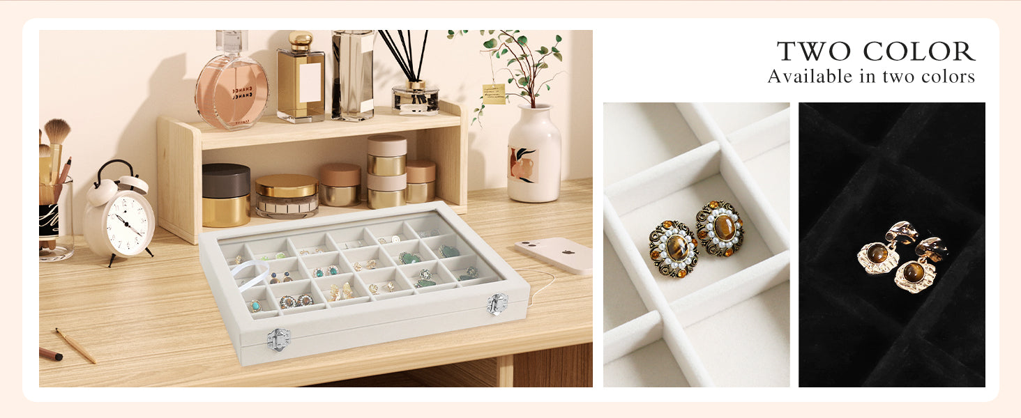 Cakulo Velvet Jewelry Organizer Tray with Lid Holds Earrings Rings Bracelets for Dresser