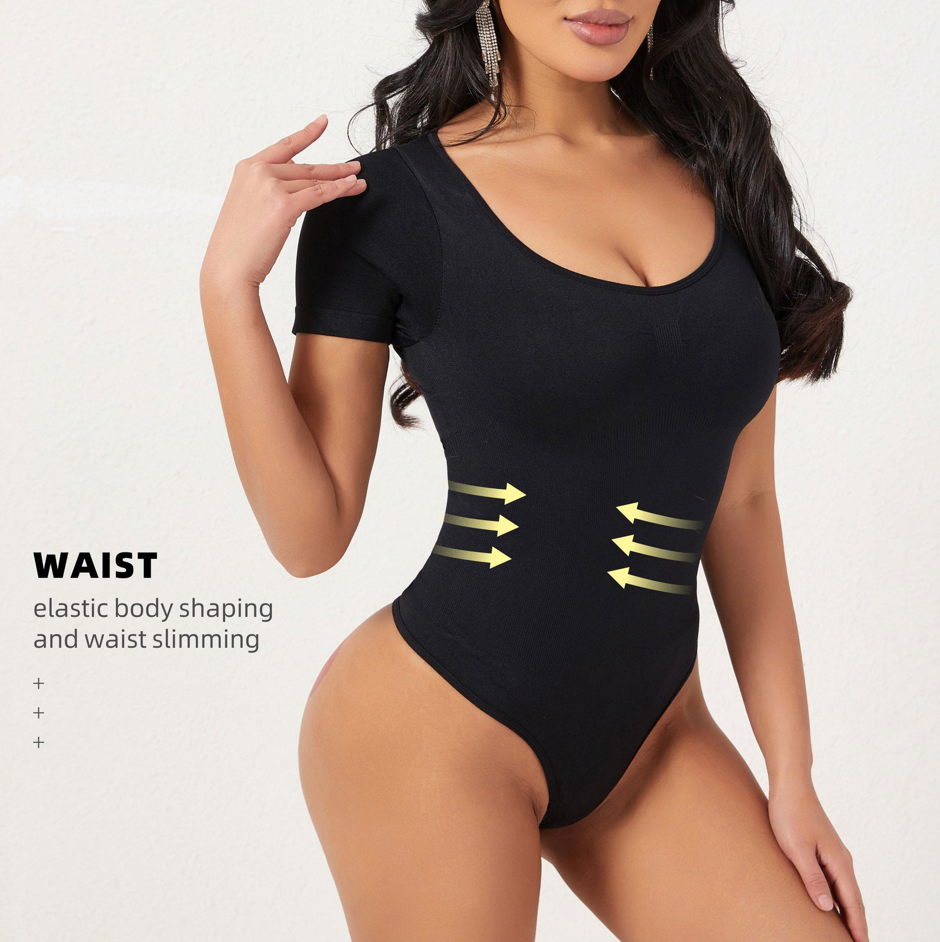 Cakulo Butt-Lifting Waist-Cinching Seamless Short-Sleeve Thong Shapewear Bodysuit