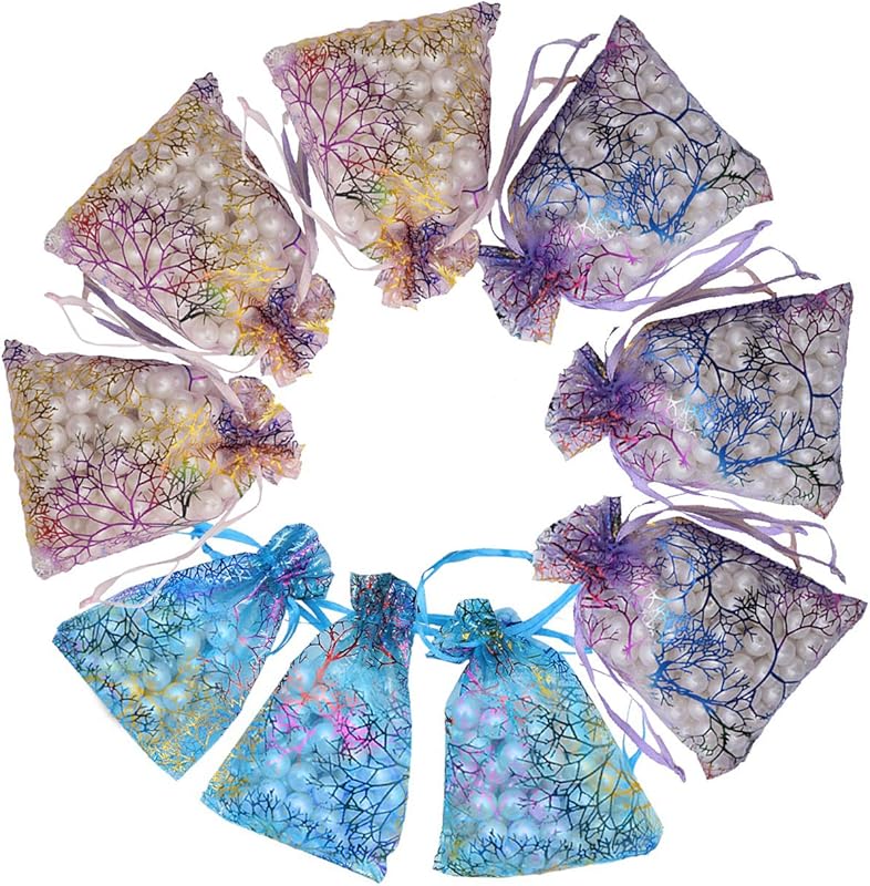 Cakulo 4x6 Organza Bags Mixed Coralline JewelryCandy Mesh Drawstring for Weddings