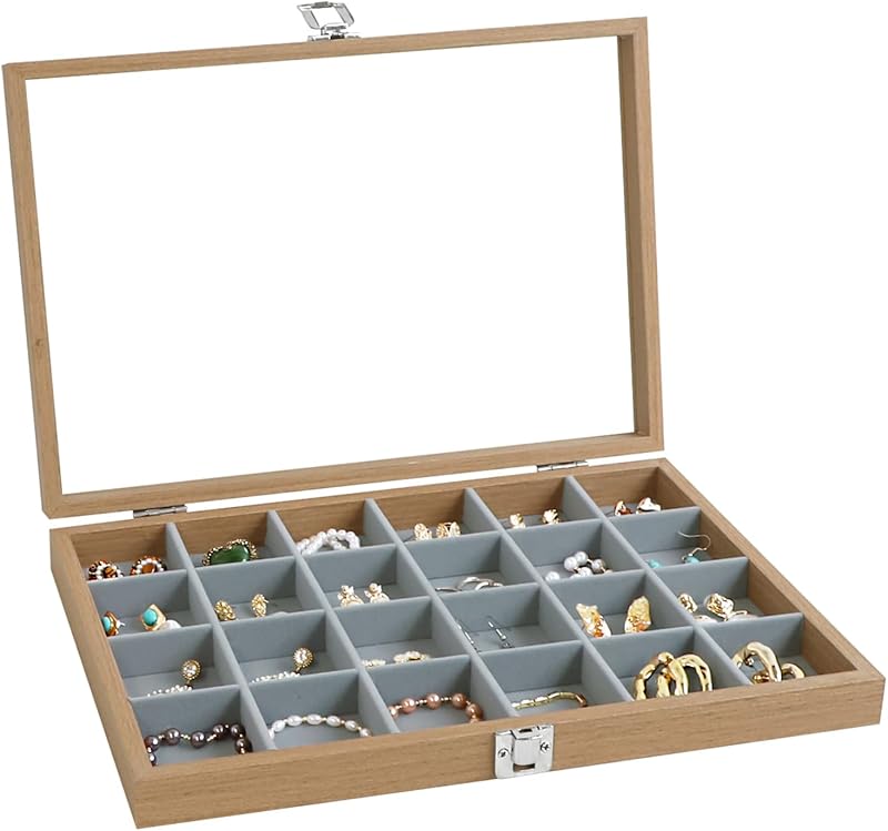 Cakulo Wooden Jewelry Sunglasses Organizer Vintage Tray with Lid for Watches