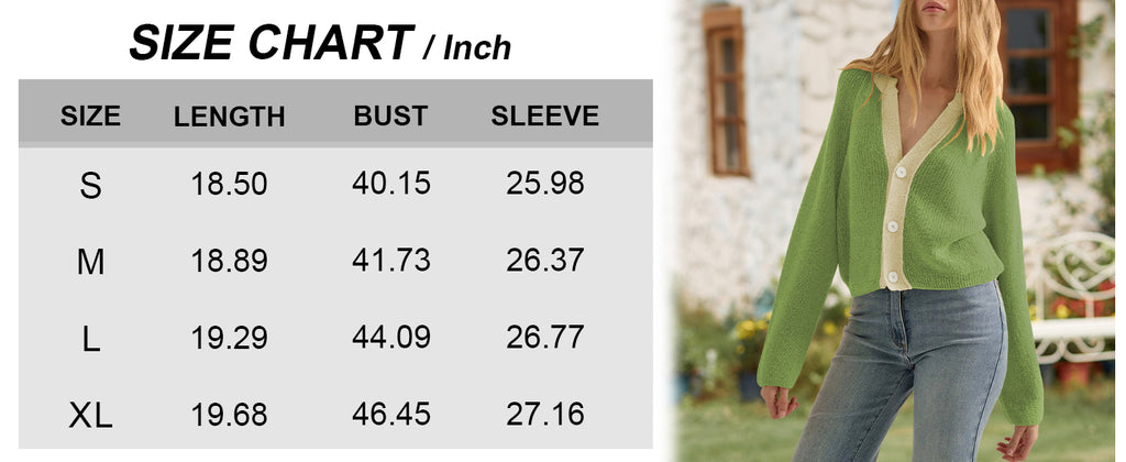 CAKULO Women Button V Neck Cardigan Sweater Contrast Knit Lightweight Long Sleeve Open Front Cropped Cardigans