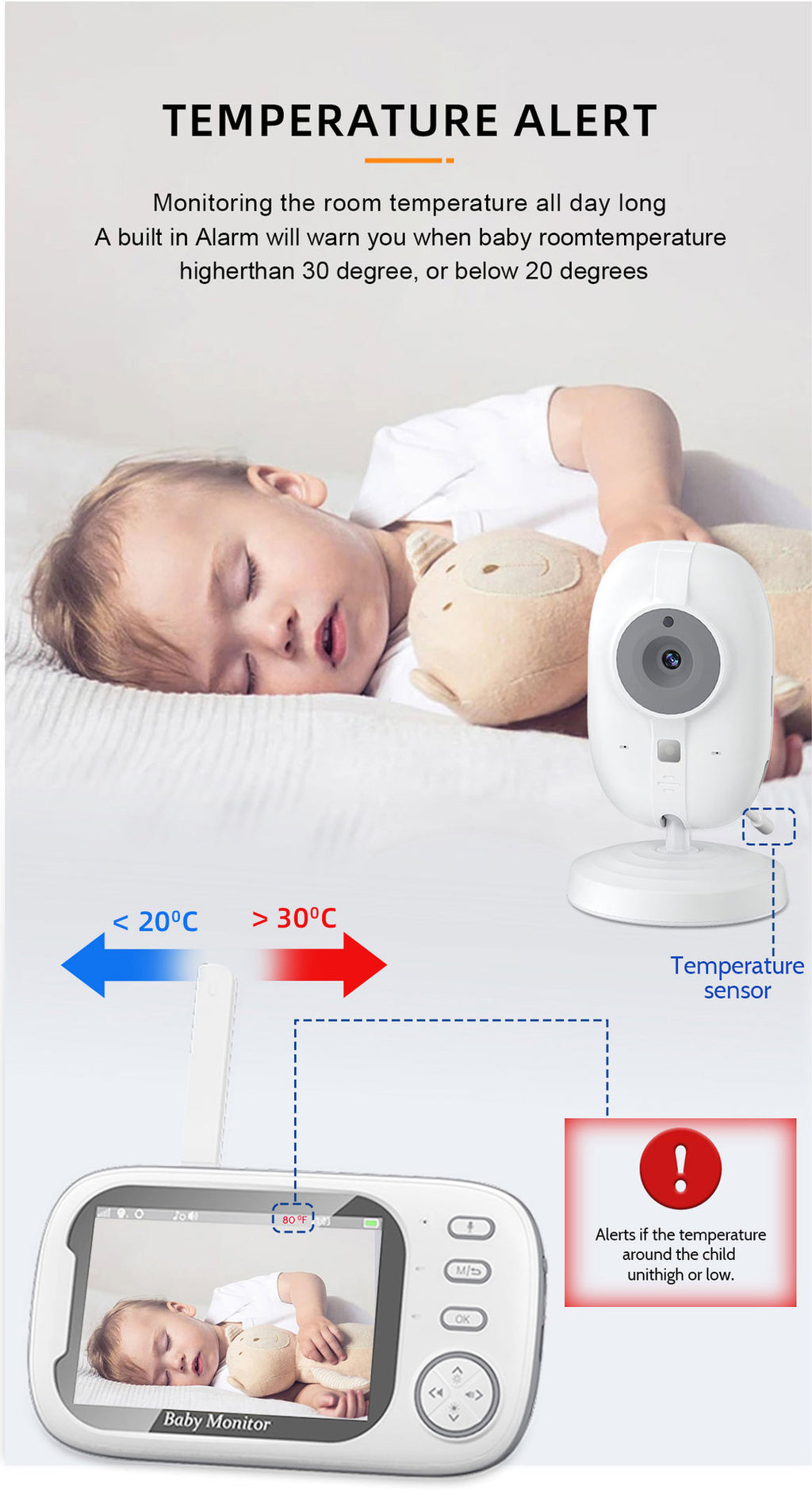 3.5inch Baby Monitor Caregiver Baby Monitor 603 Upgraded Model with Camera