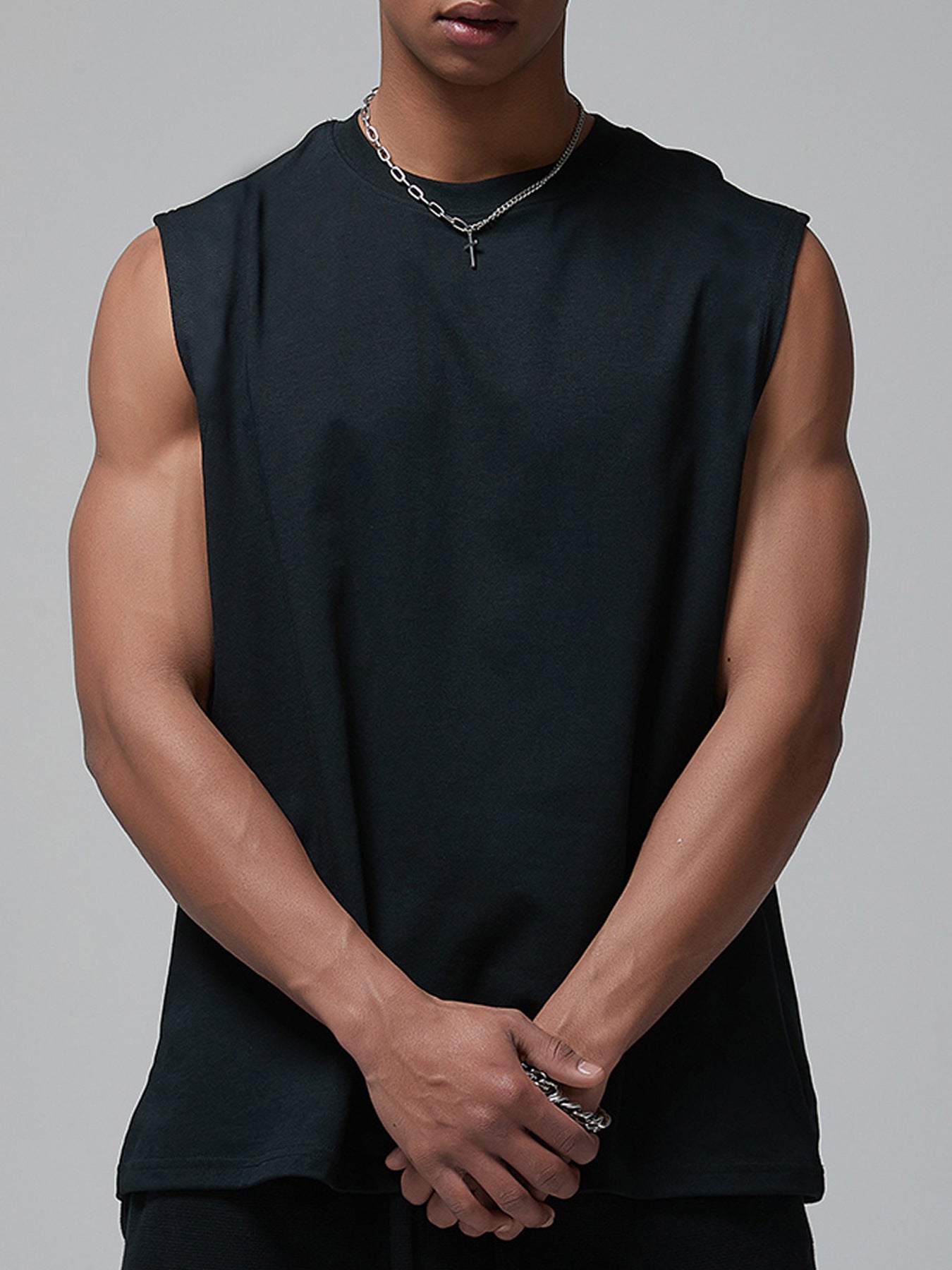 Cakulo Men's Wide Shoulder Sleeveless Vest Men's Simple Solid Color Loose