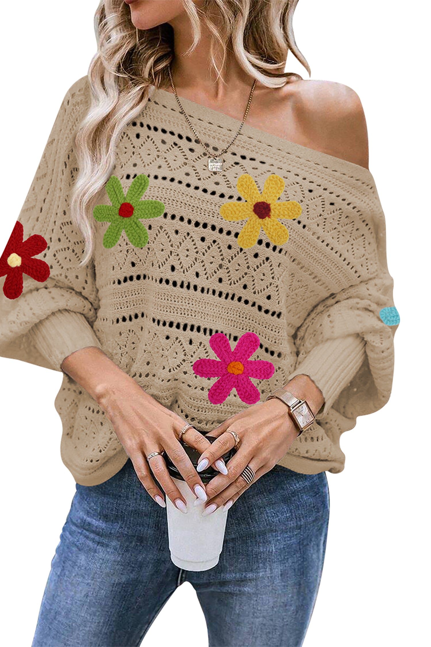 Cakulo Women's Off-Shoulder Batwing Sweater