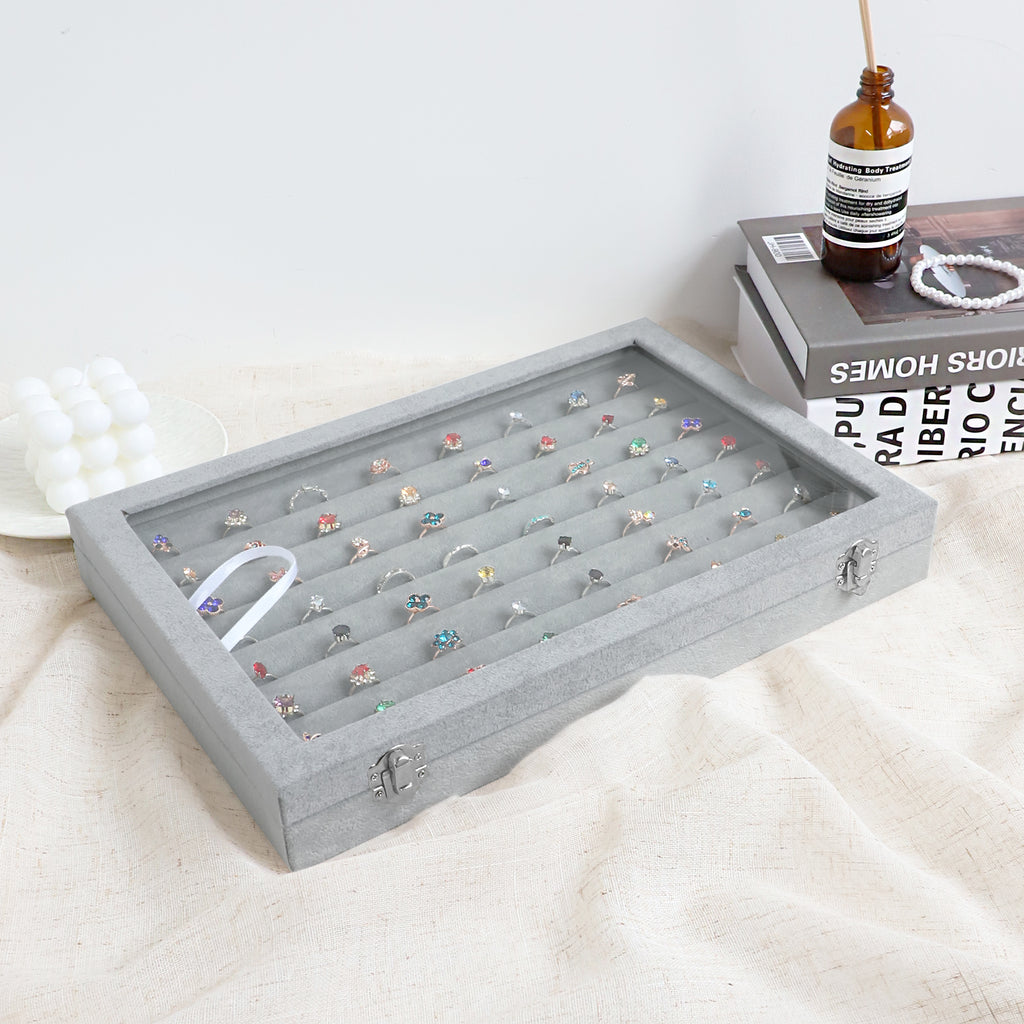 Cakulo Velvet Jewelry Organizer Tray with Clear Lid Stores Bracelets Rings Earrings