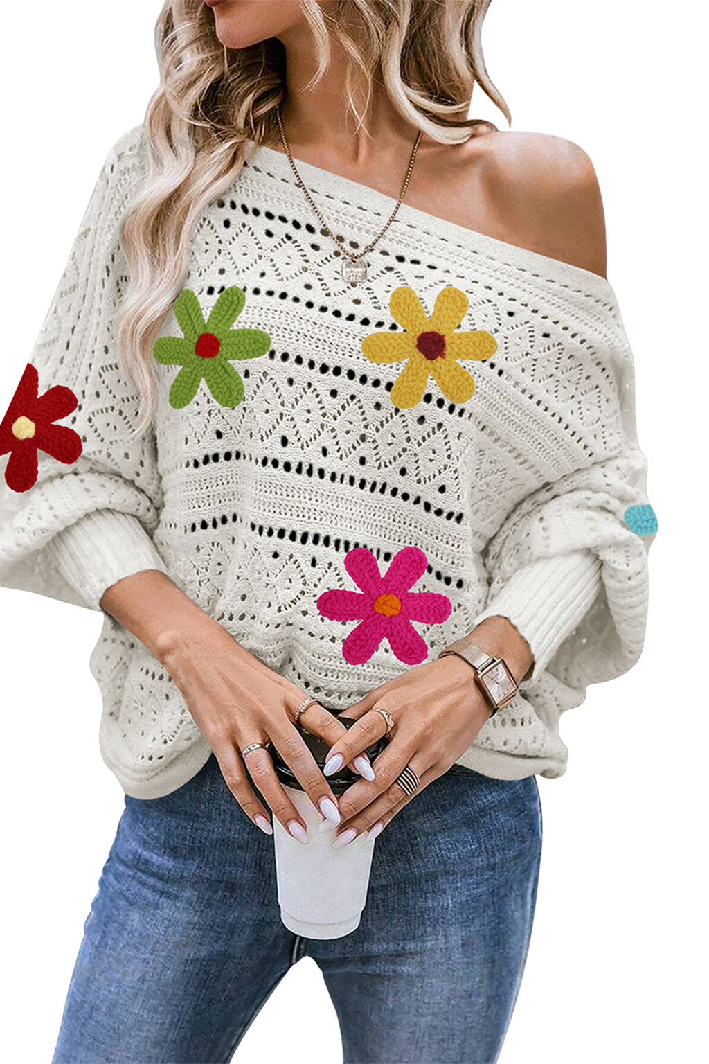 Cakulo Women's Off-Shoulder Batwing Sweater