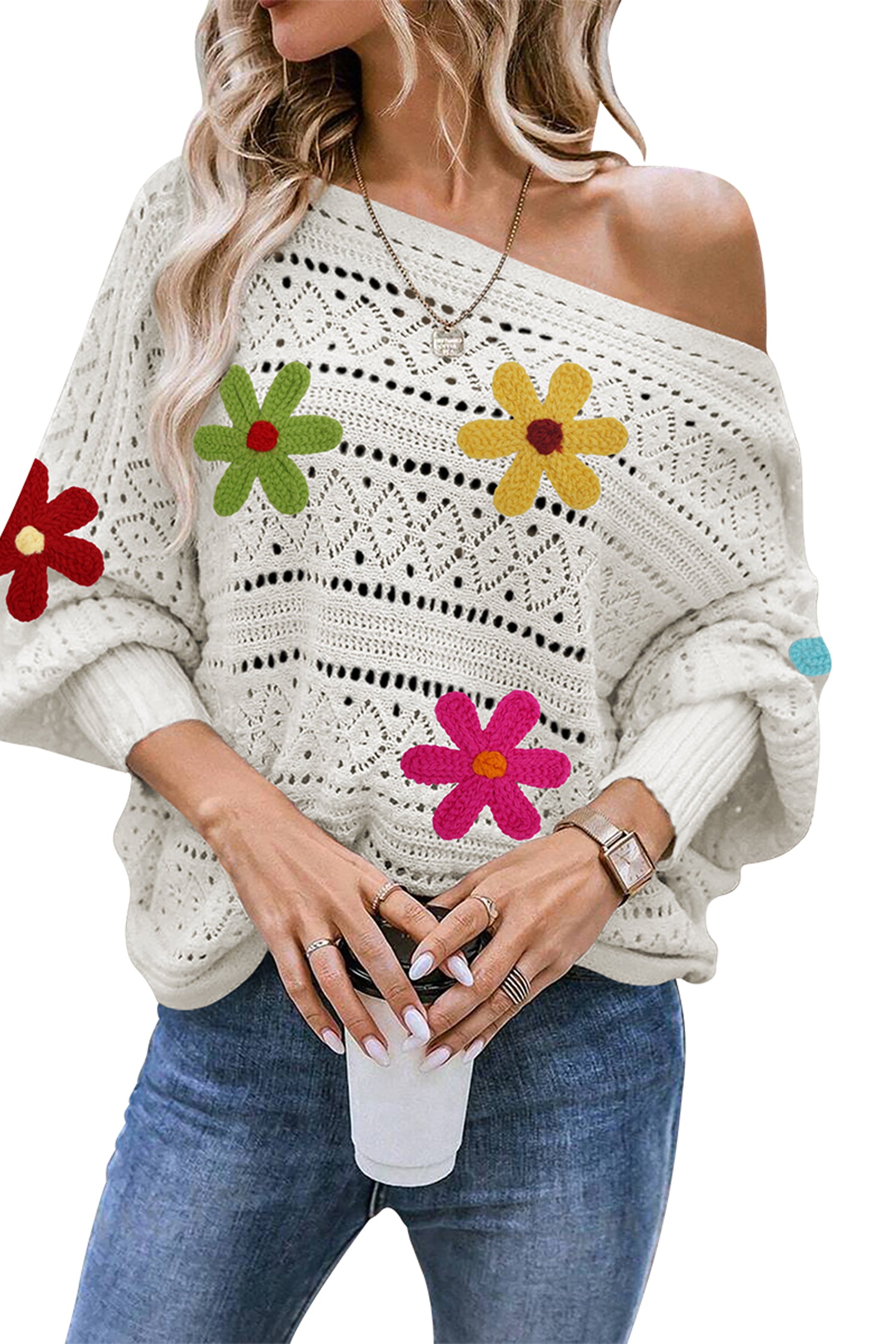 Cakulo Women's Off-Shoulder Batwing Sweater